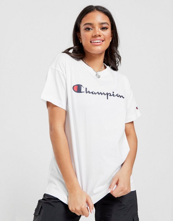 Champion Script Logo Boyfriend T Shirt Damen Weiss Jd Sports