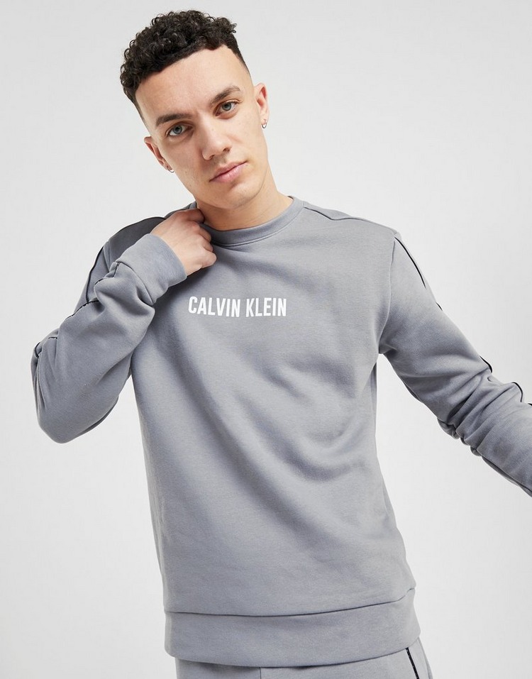 Buy Grey Calvin Klein Performance Piping Crew Sweatshirt | JD Sports ...
