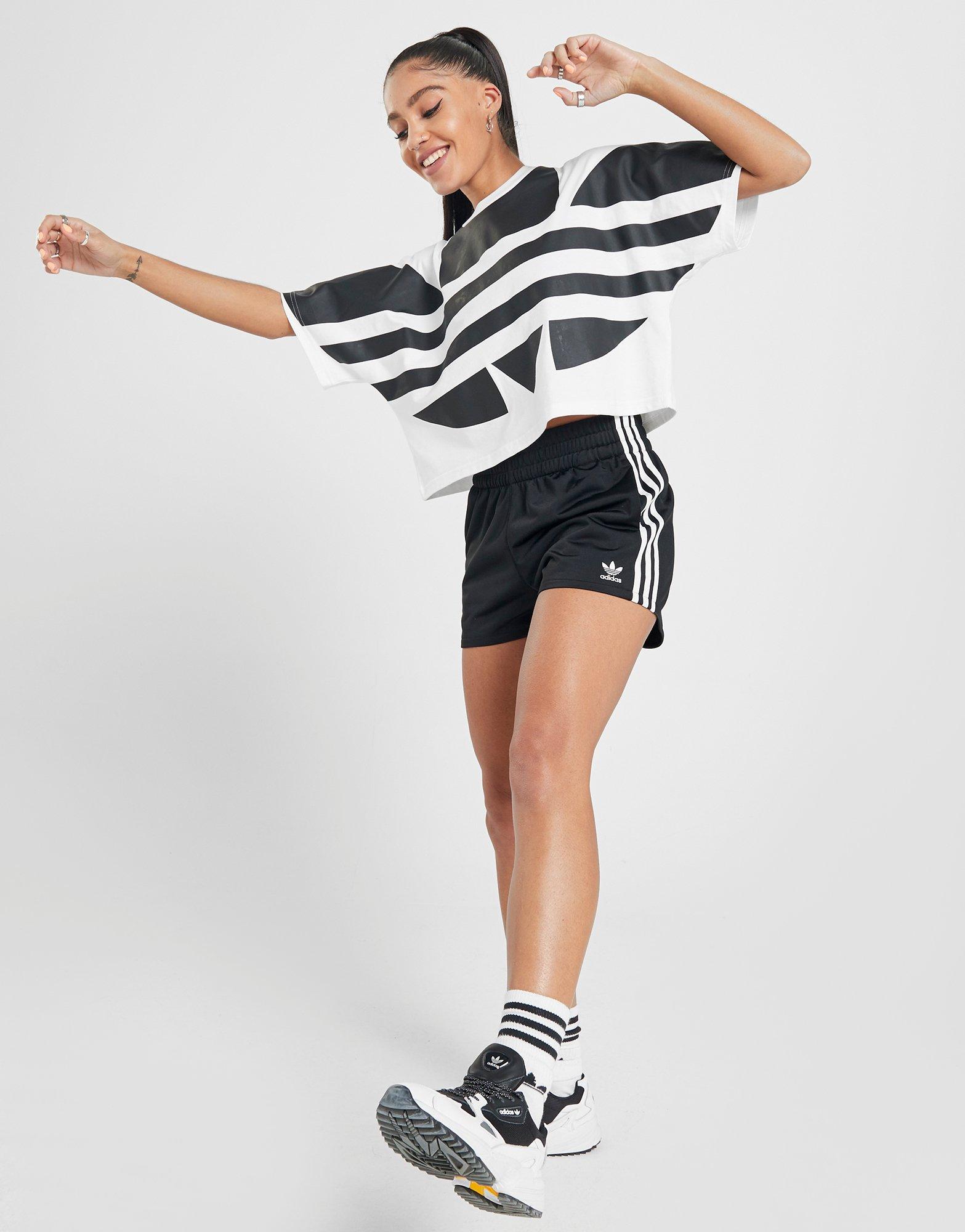 womens adidas 3 stripe poly shorts