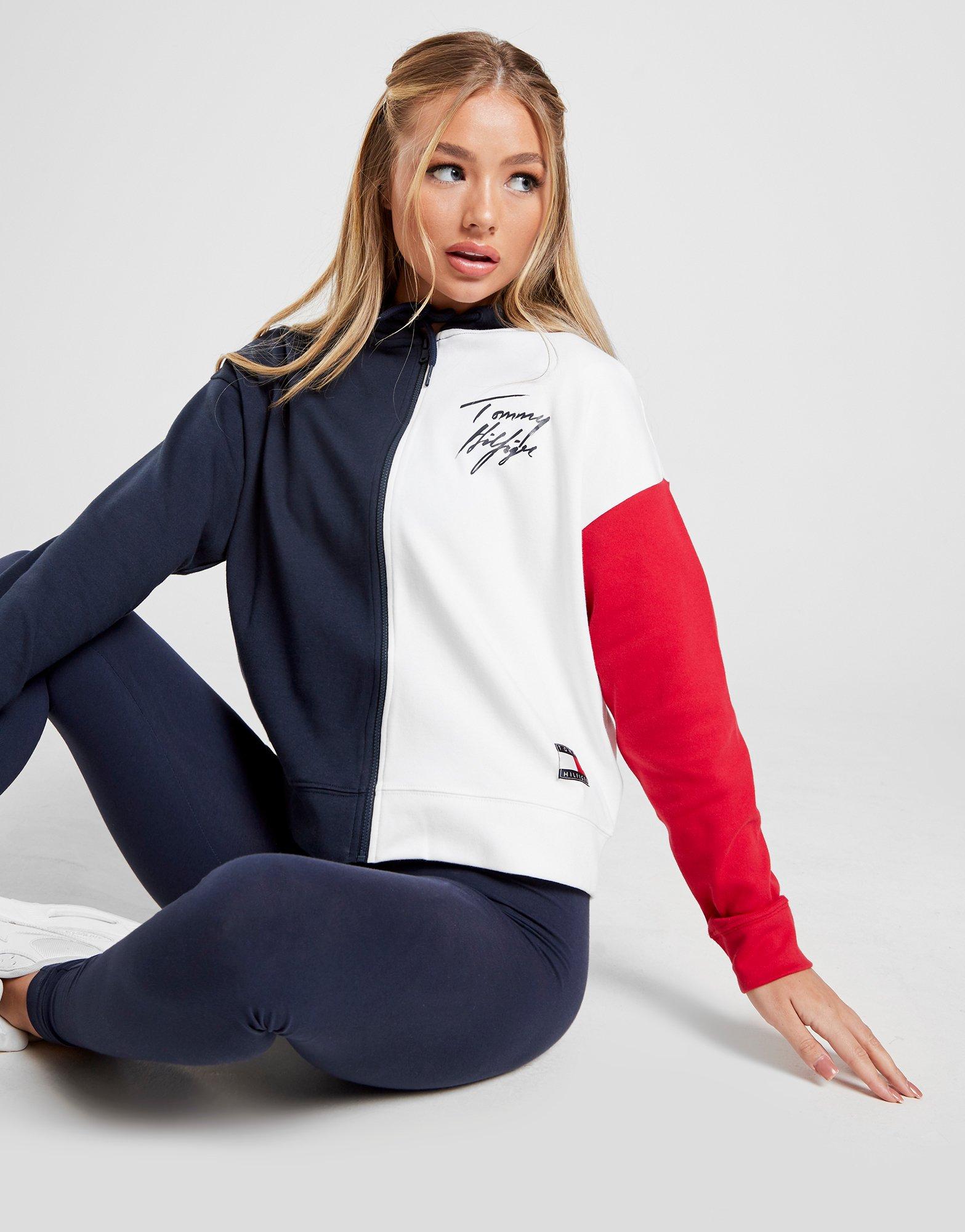 tommy jeans navy fleece colour block hoodie