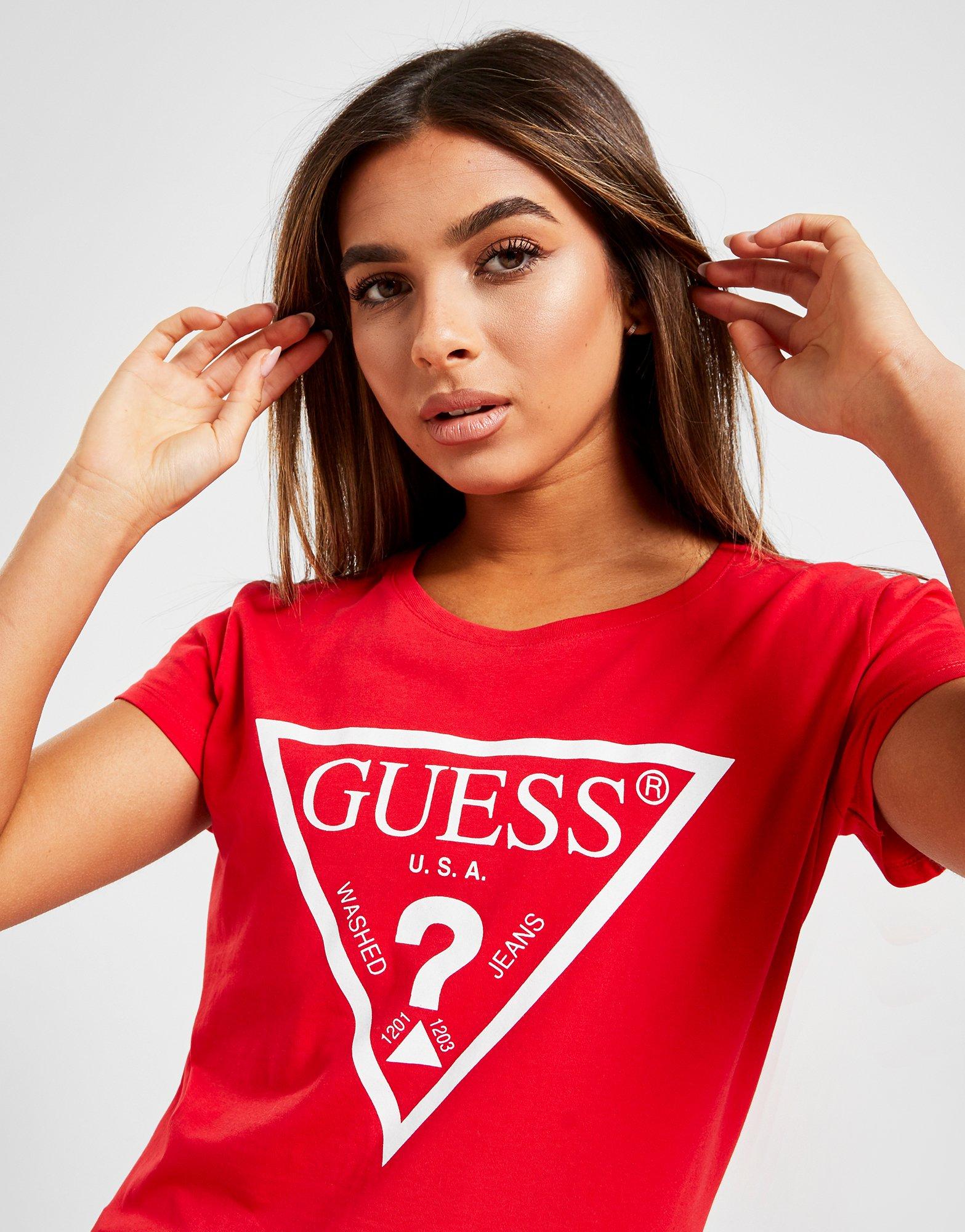 guess red t shirt women's