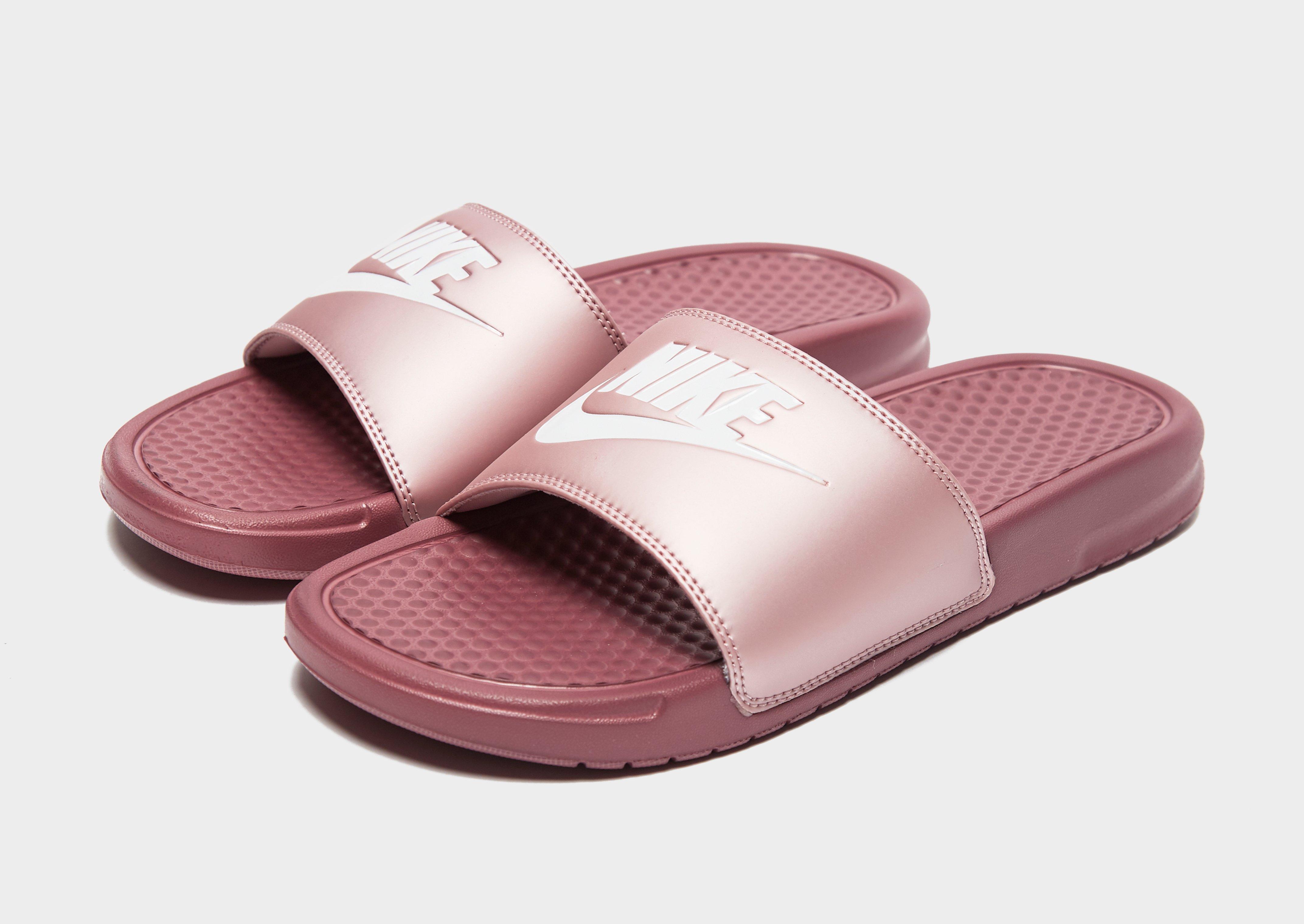 nike benassi slides women's pink