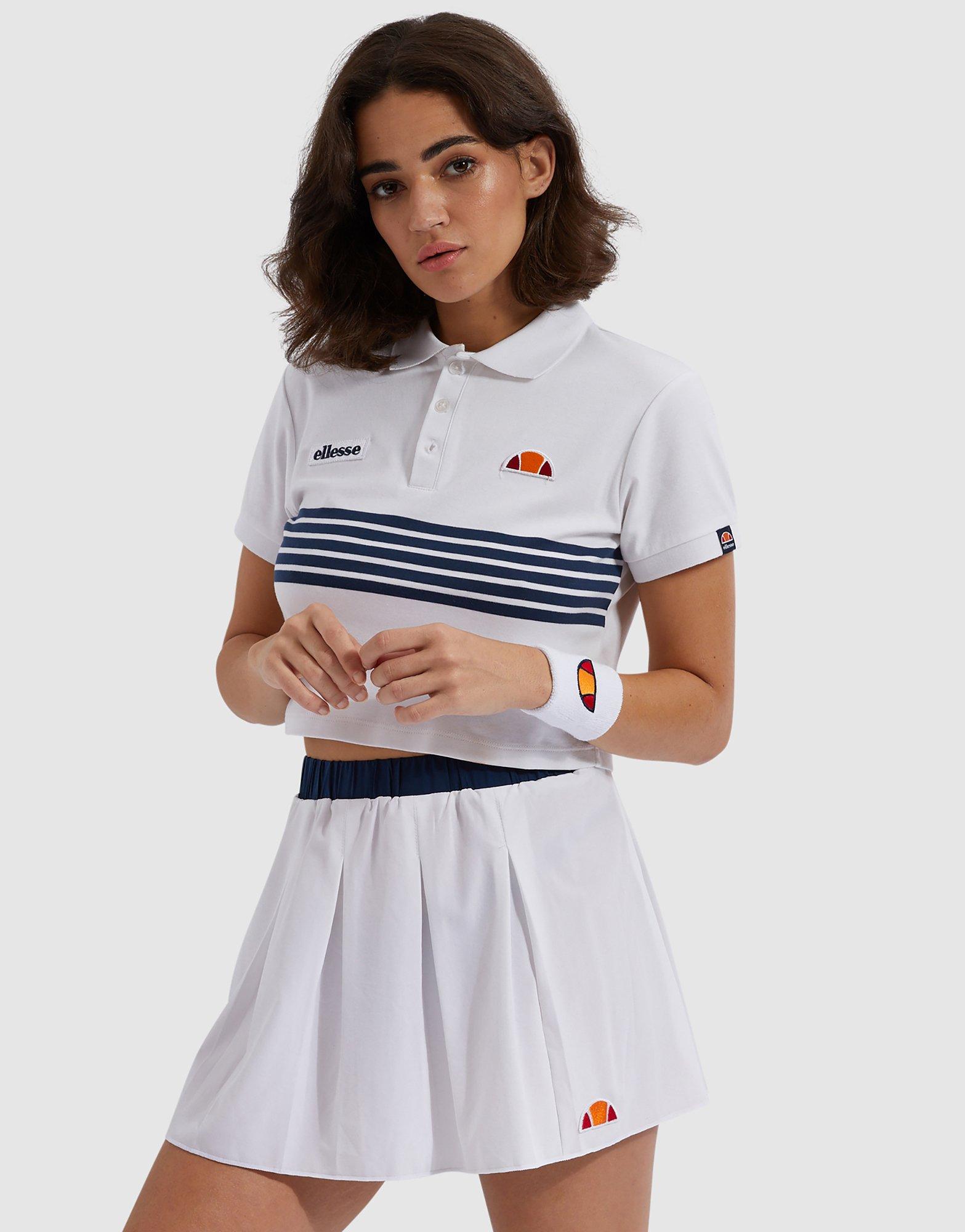 Buy White Ellesse Stripe Crop Polo Shirt