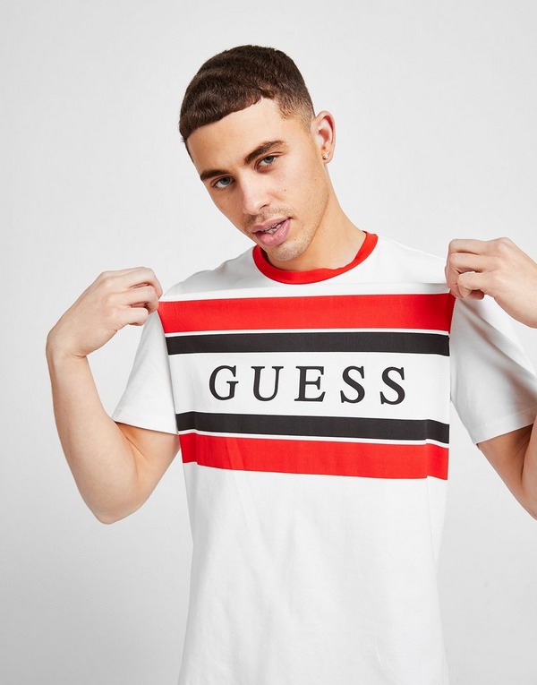 Guess Stripe Linear Panel T Shirt Herren Weiss Jd Sports