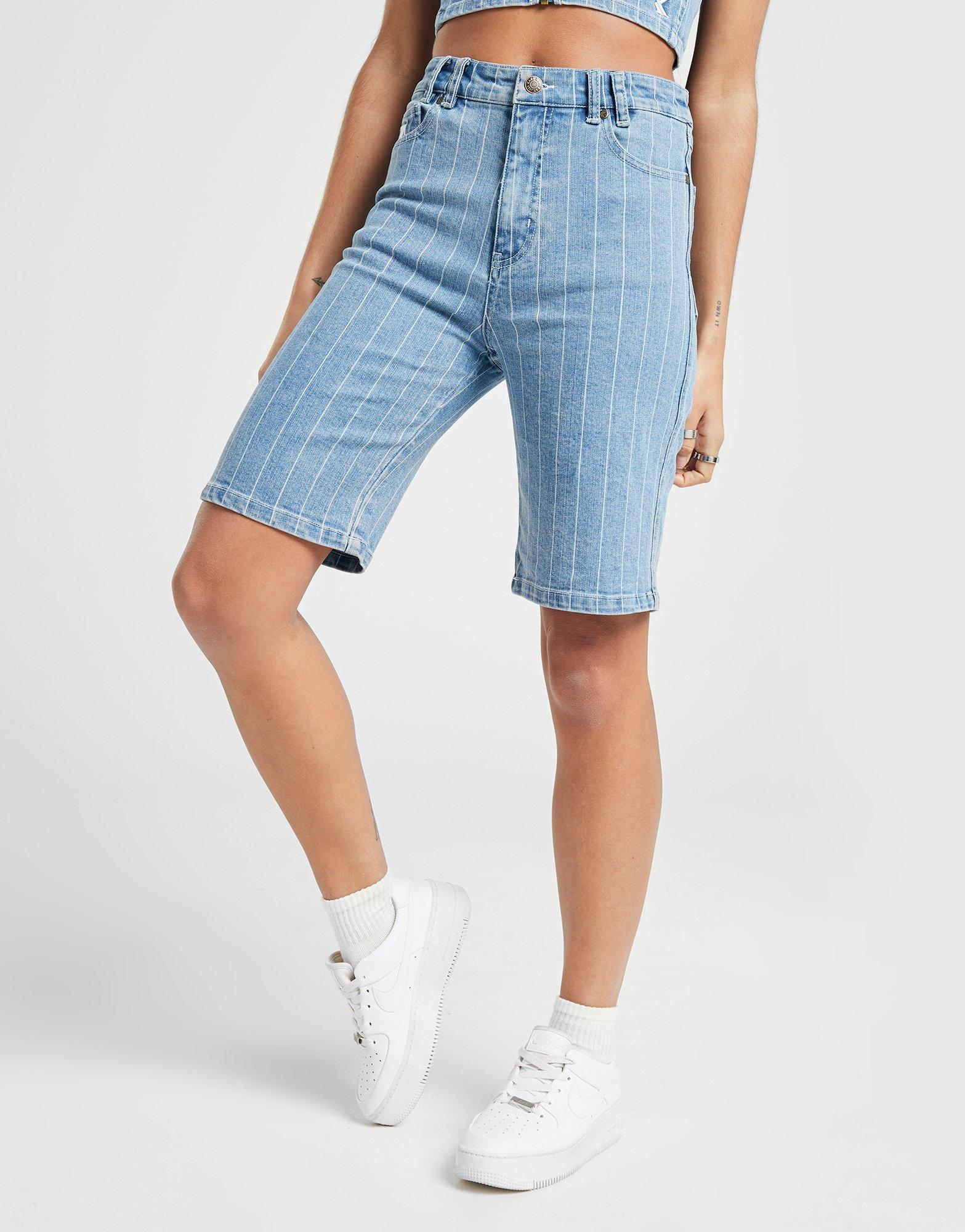 pinstripe denim shorts