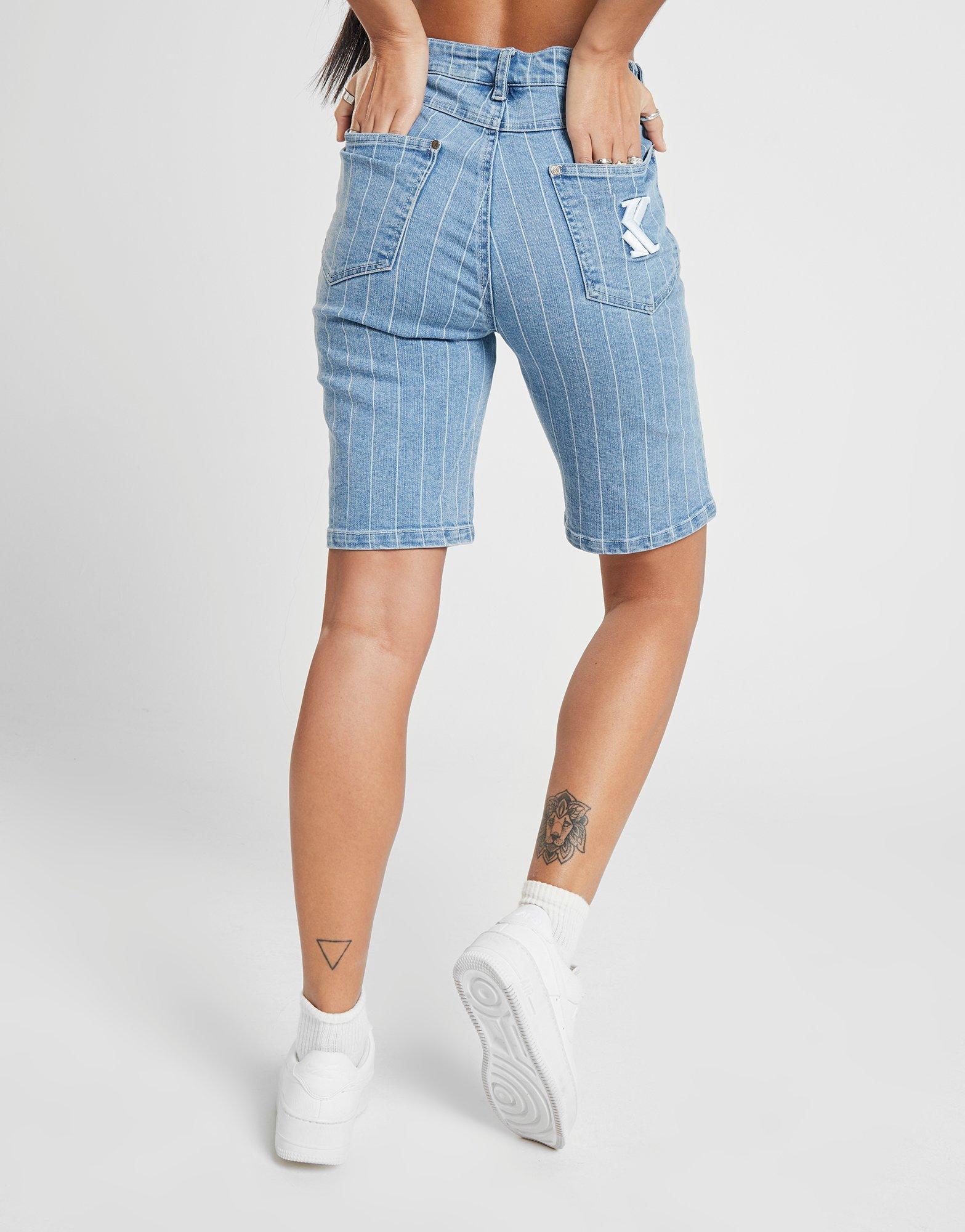 pinstripe denim shorts