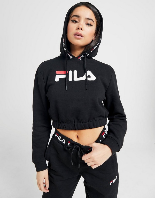 Acquista Fila Jacquard Crop Felpa con cappuccio in Nero | JD Acquista Fila Jacquard Crop Felpa con cappuccio in Nero | JD