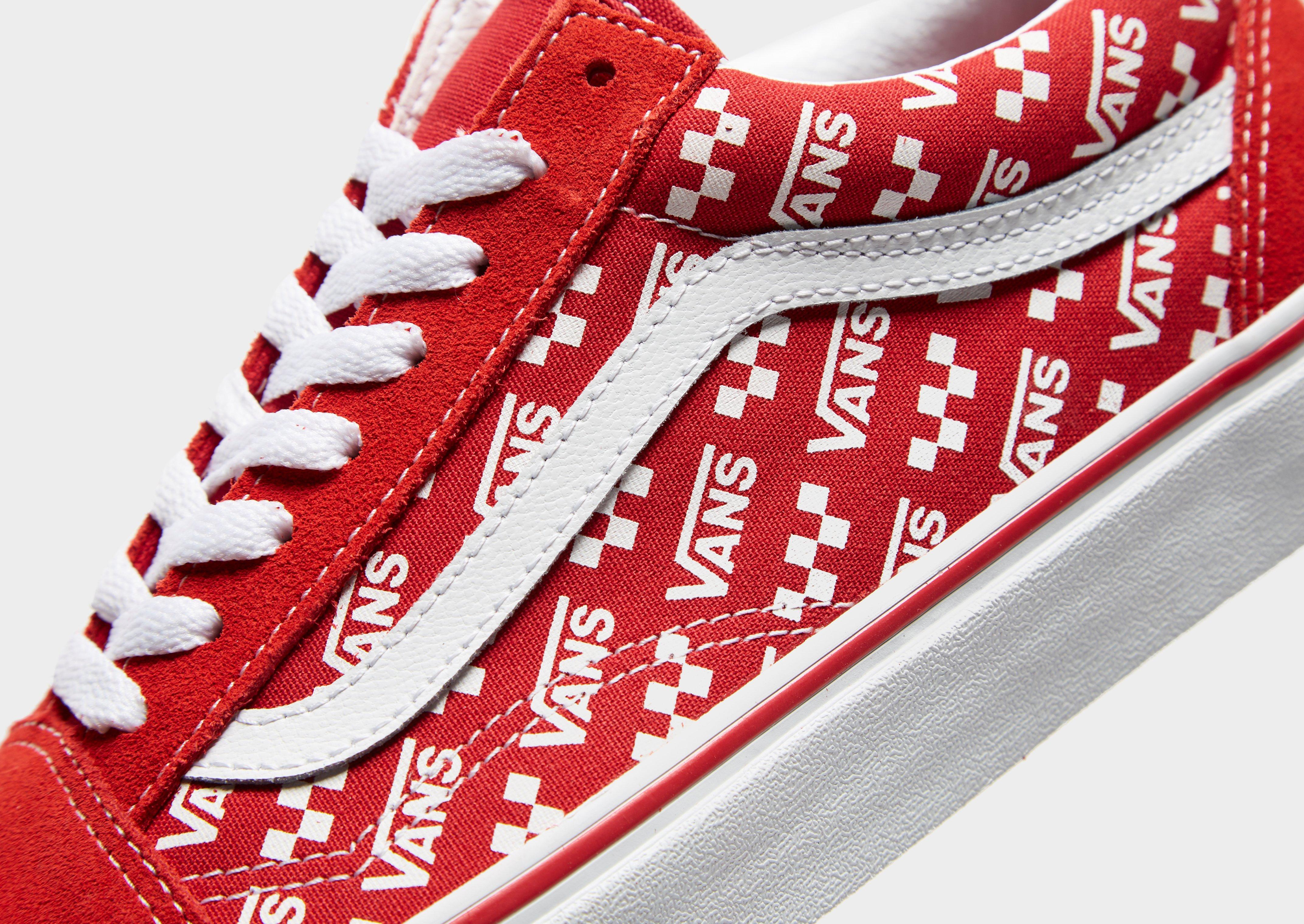 red vans with vans written on them