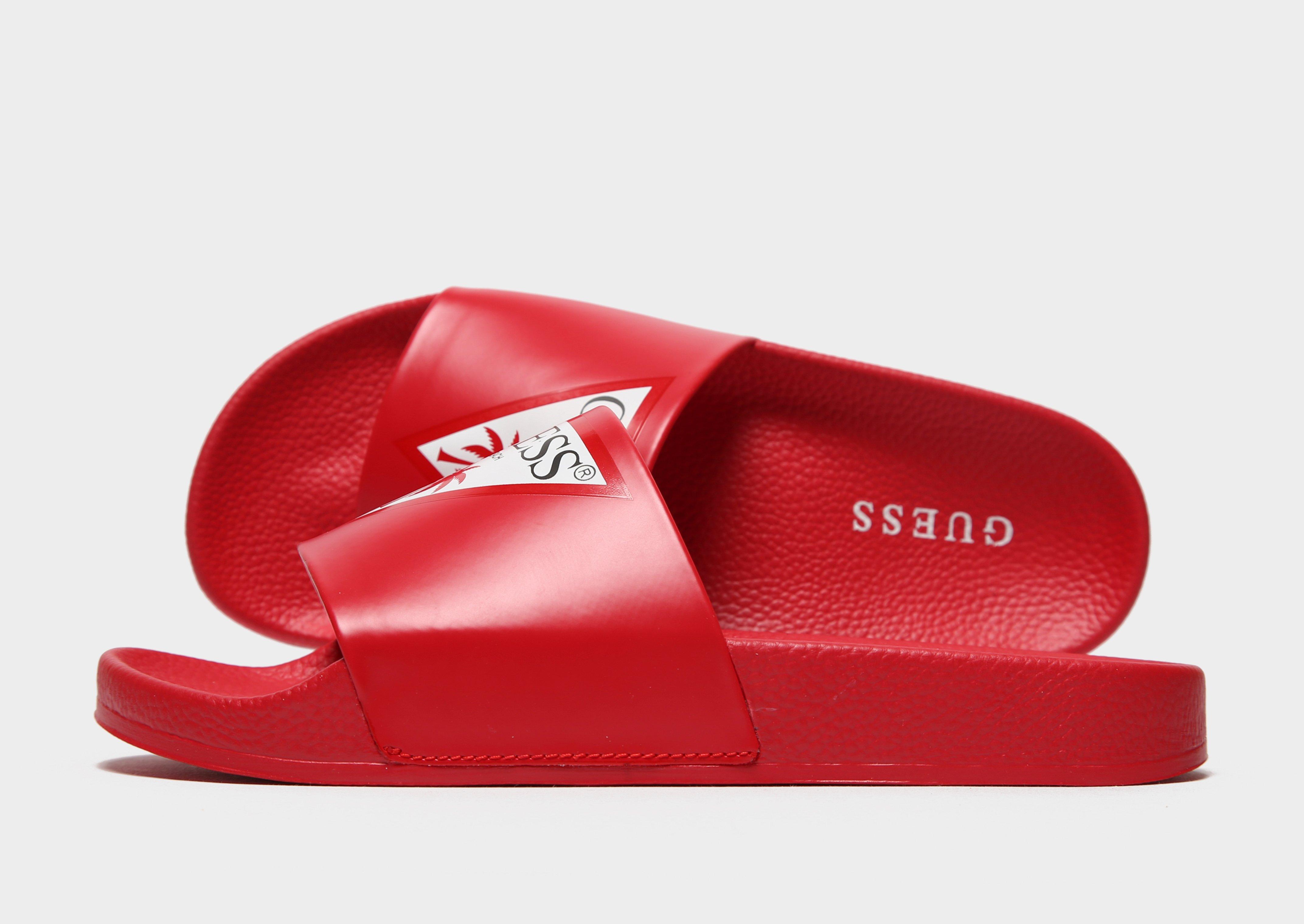 red guess flip flops