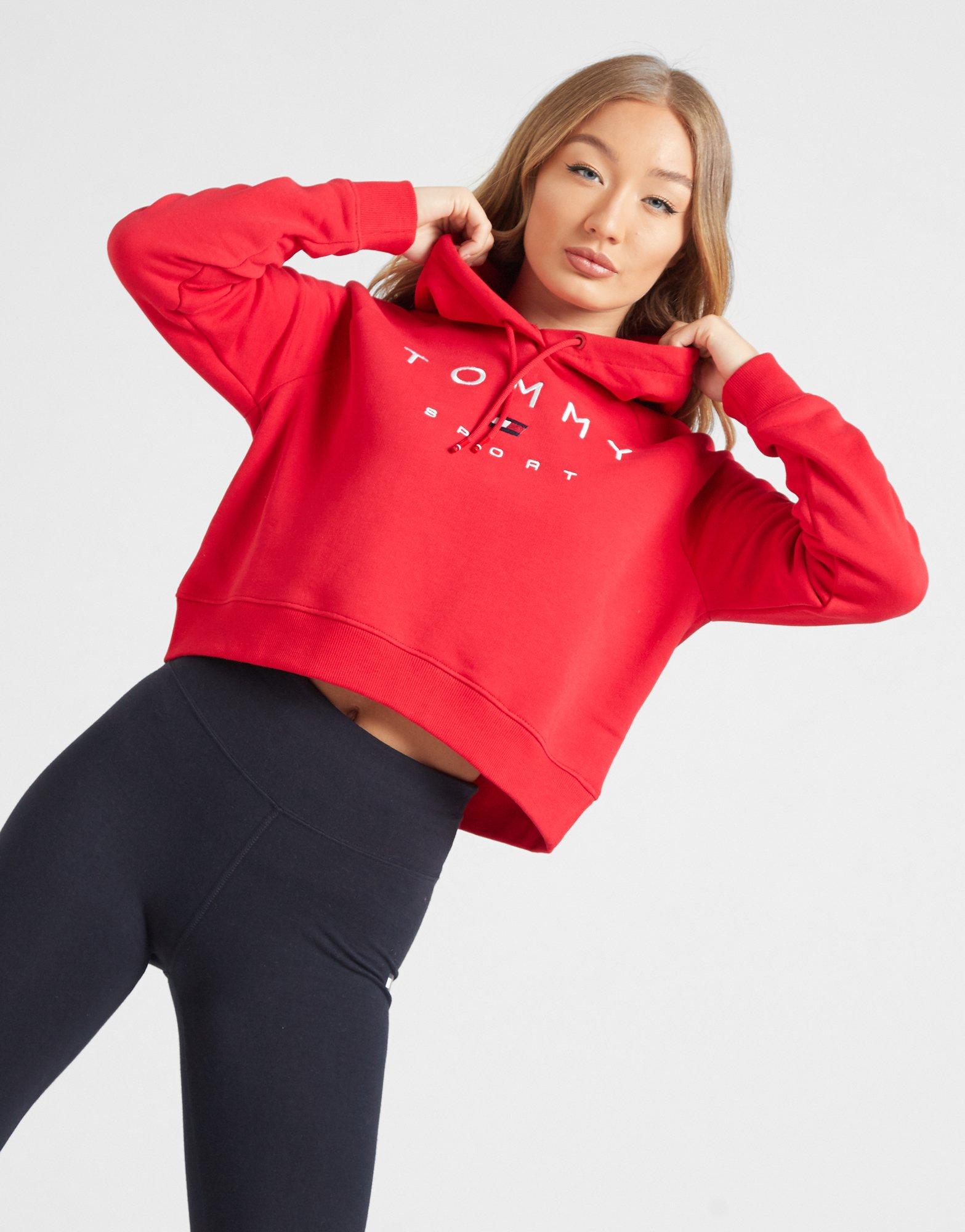 tommy hilfiger red cropped hoodie