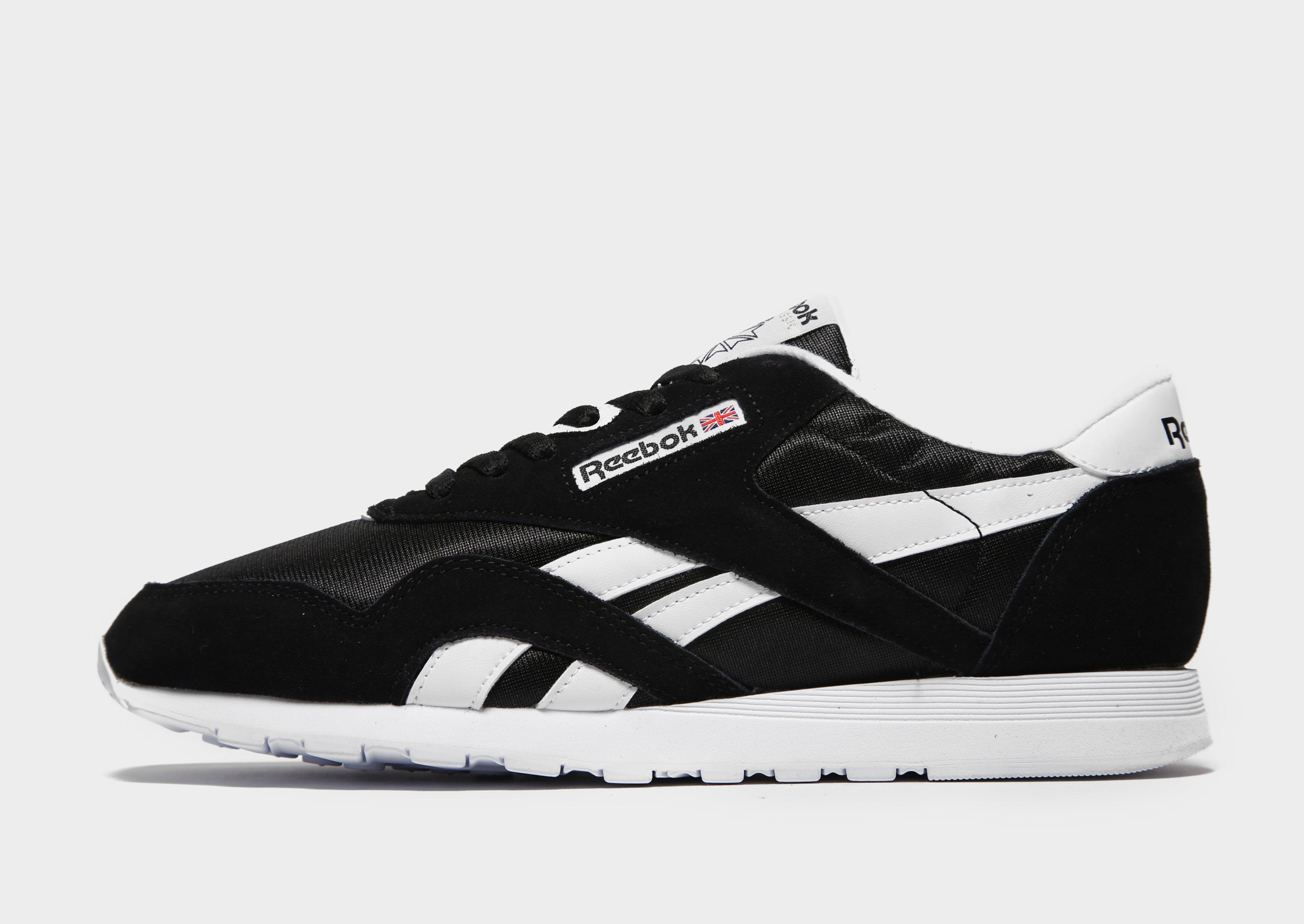 reebok classic nylon runner trainers in black and white
