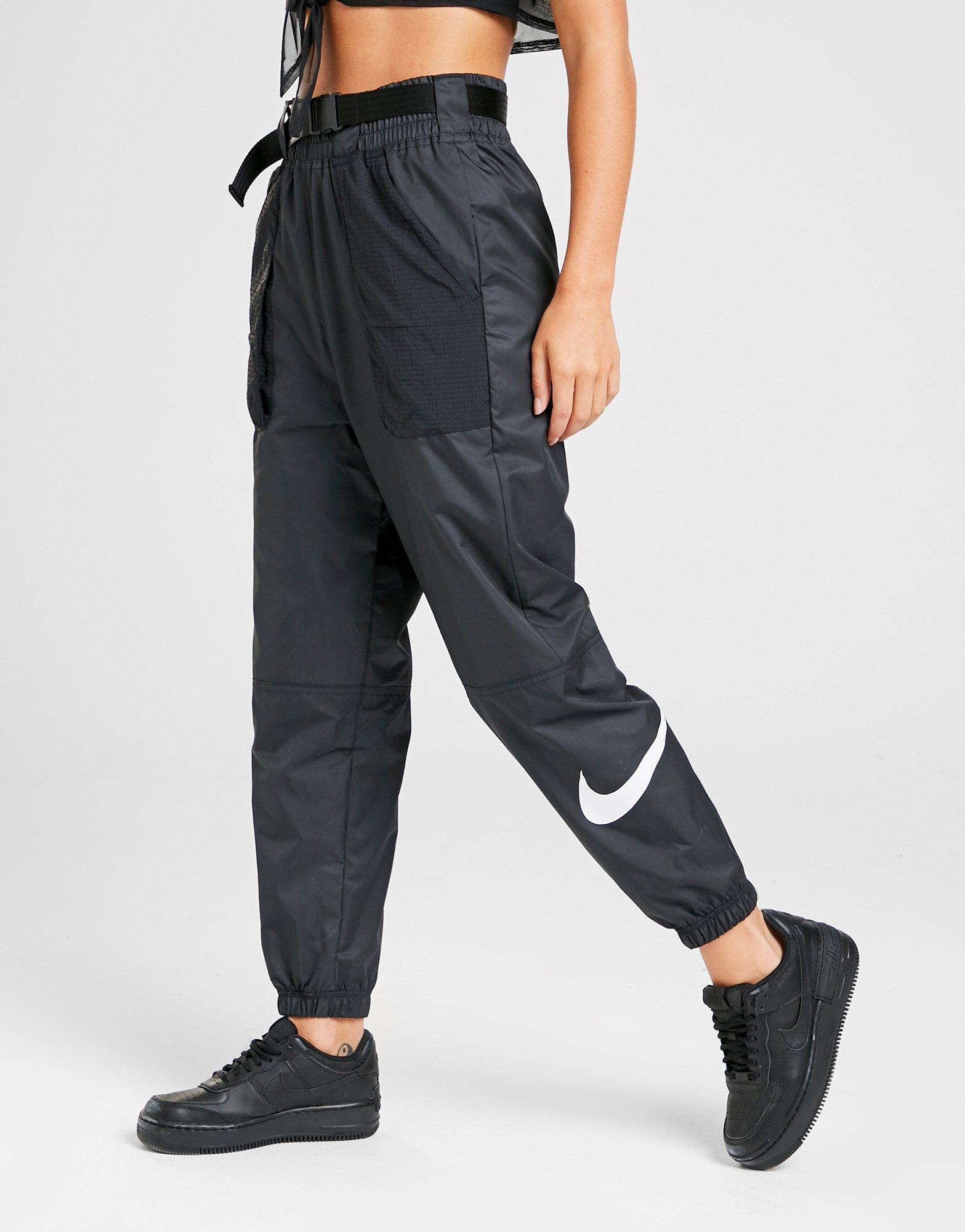 nike woven swoosh cargo pants with belt in black