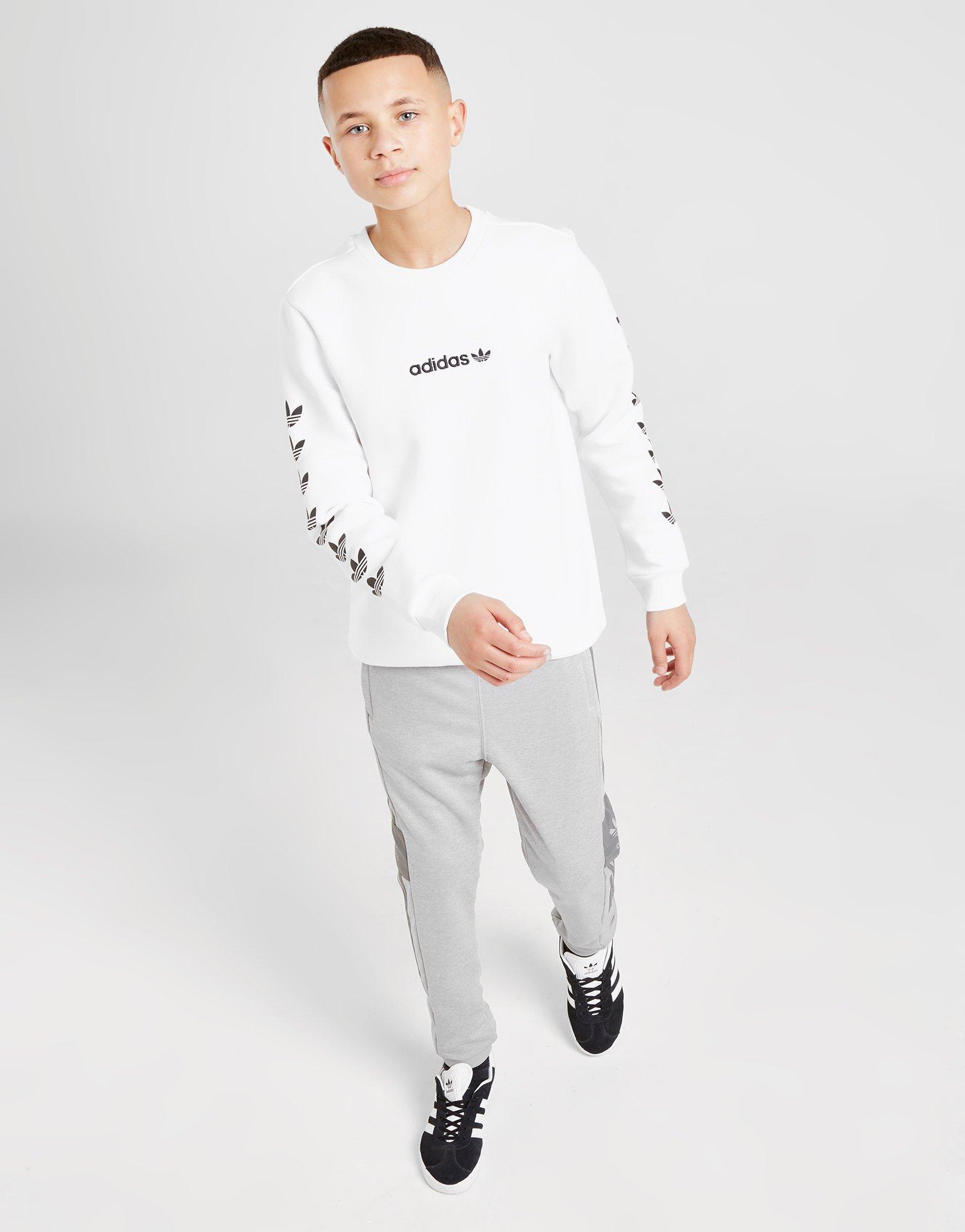 white adidas trefoil sweatshirt