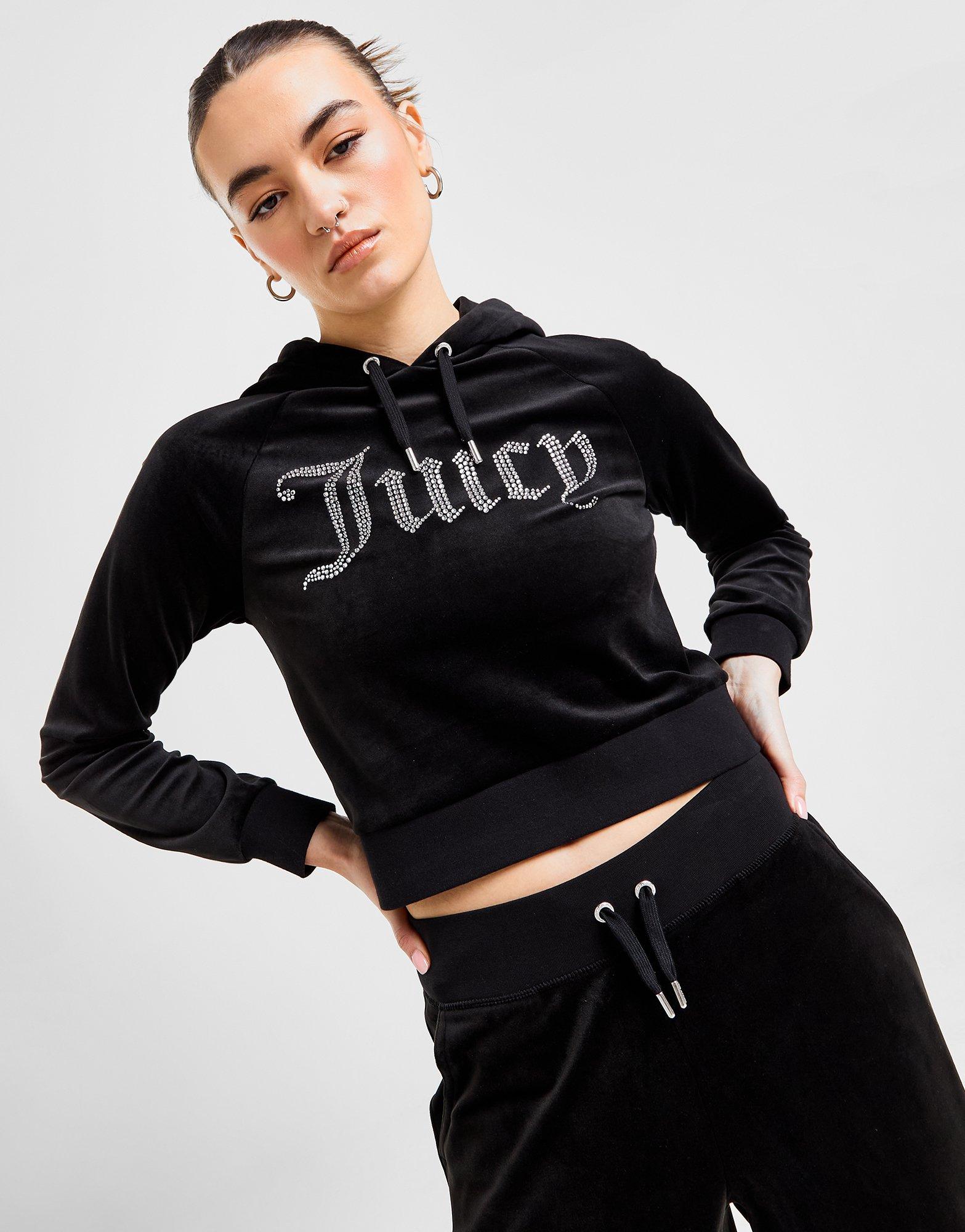 prik Rykke Mere end noget andet Sort JUICY COUTURE Diamante Logo Velour Hoodie Dame - JD Sports Danmark