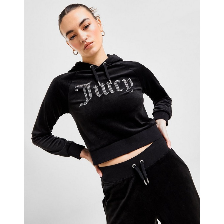 Koop Zwart Juicy Couture Diamante Logo Velour Hoodie Dames JD Sports