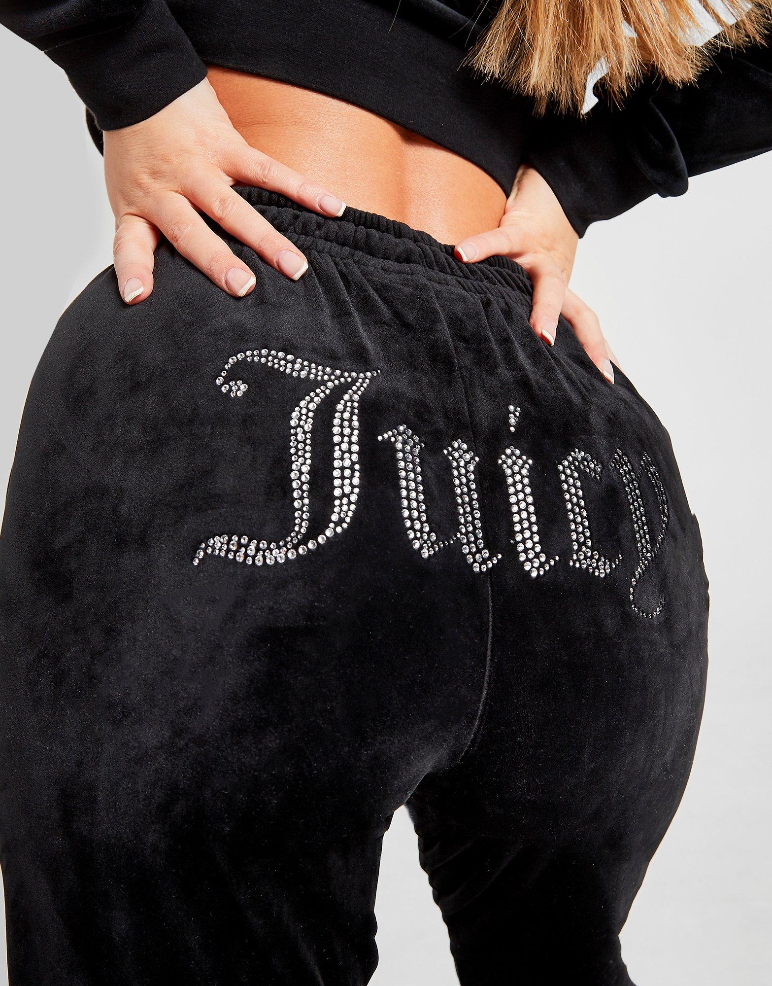 Juicy Couture co-ord velour track pants with dripping diamante logo in black