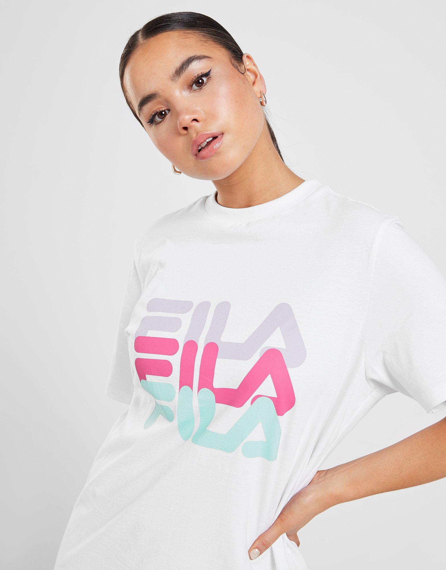 pink and white fila shirt