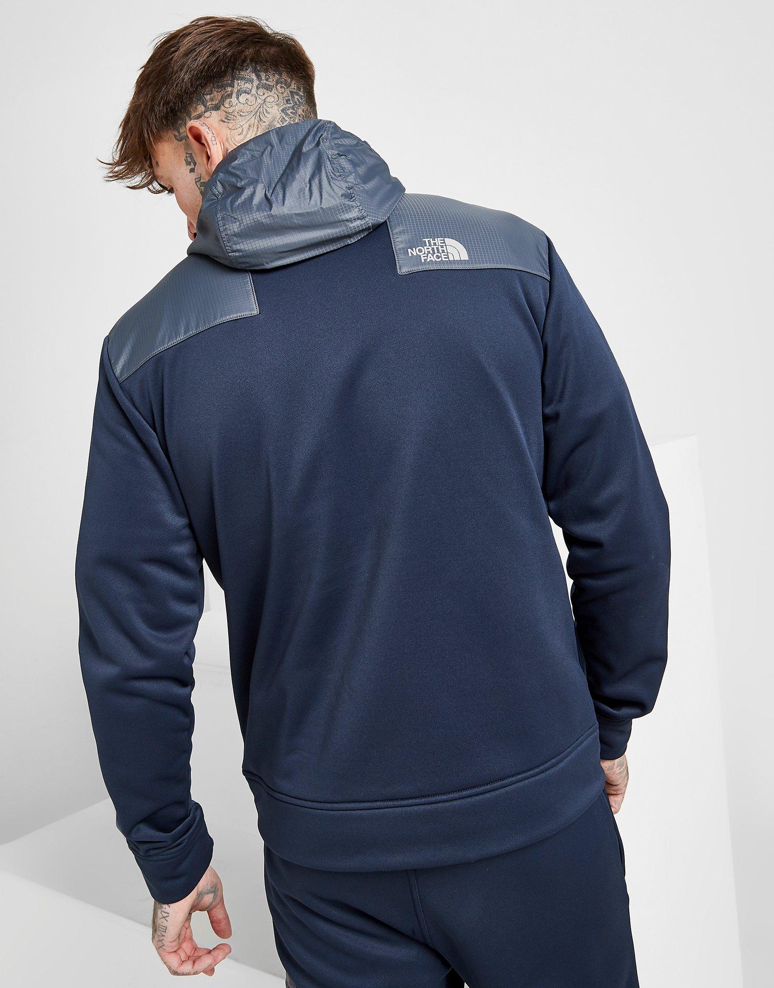 grey and blue north face hoodie