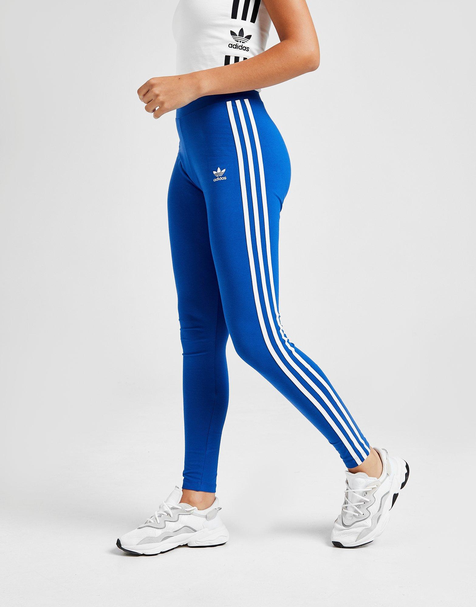 adidas 3 stripe leggings blue