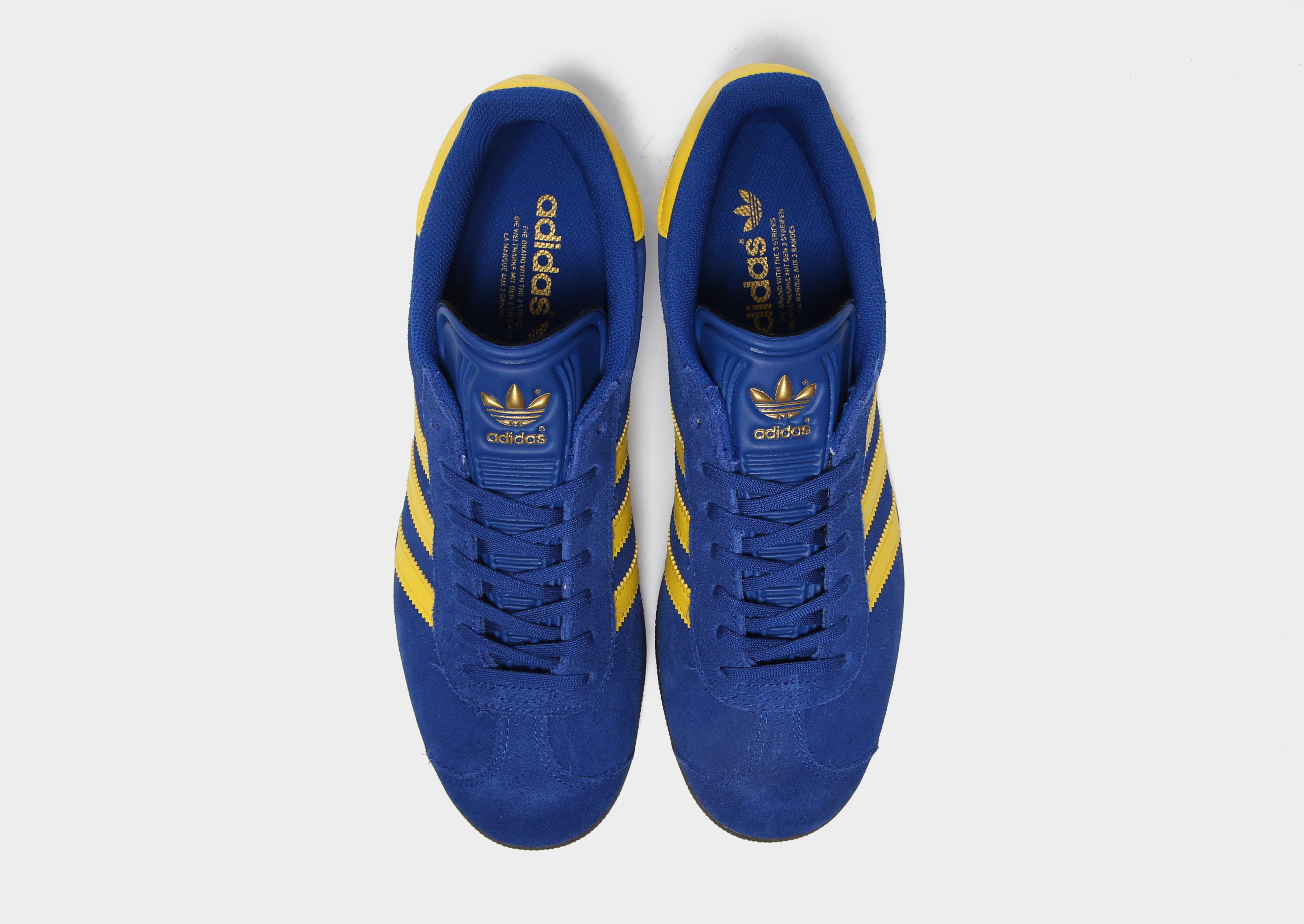 blue yellow adidas gazelle