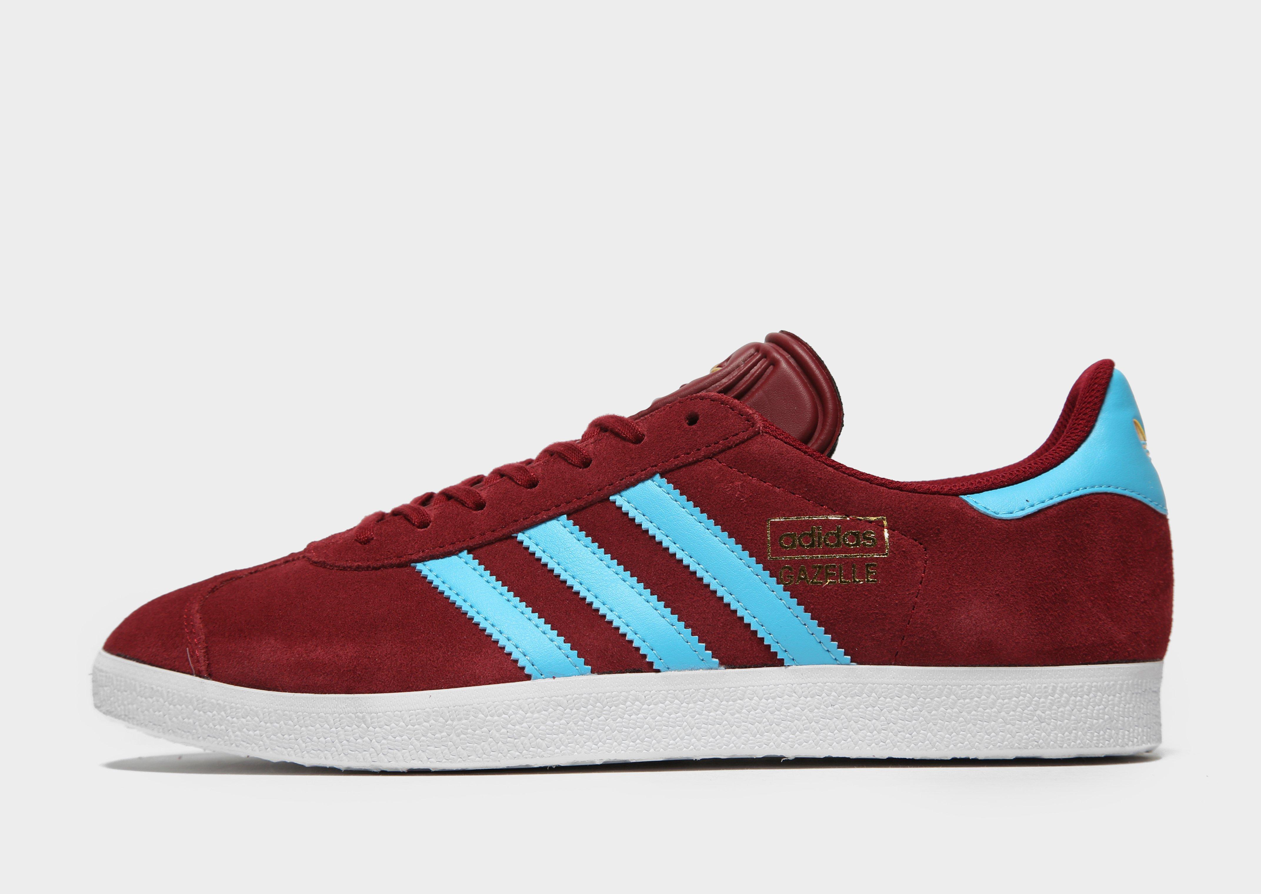 claret & blue adidas gazelles