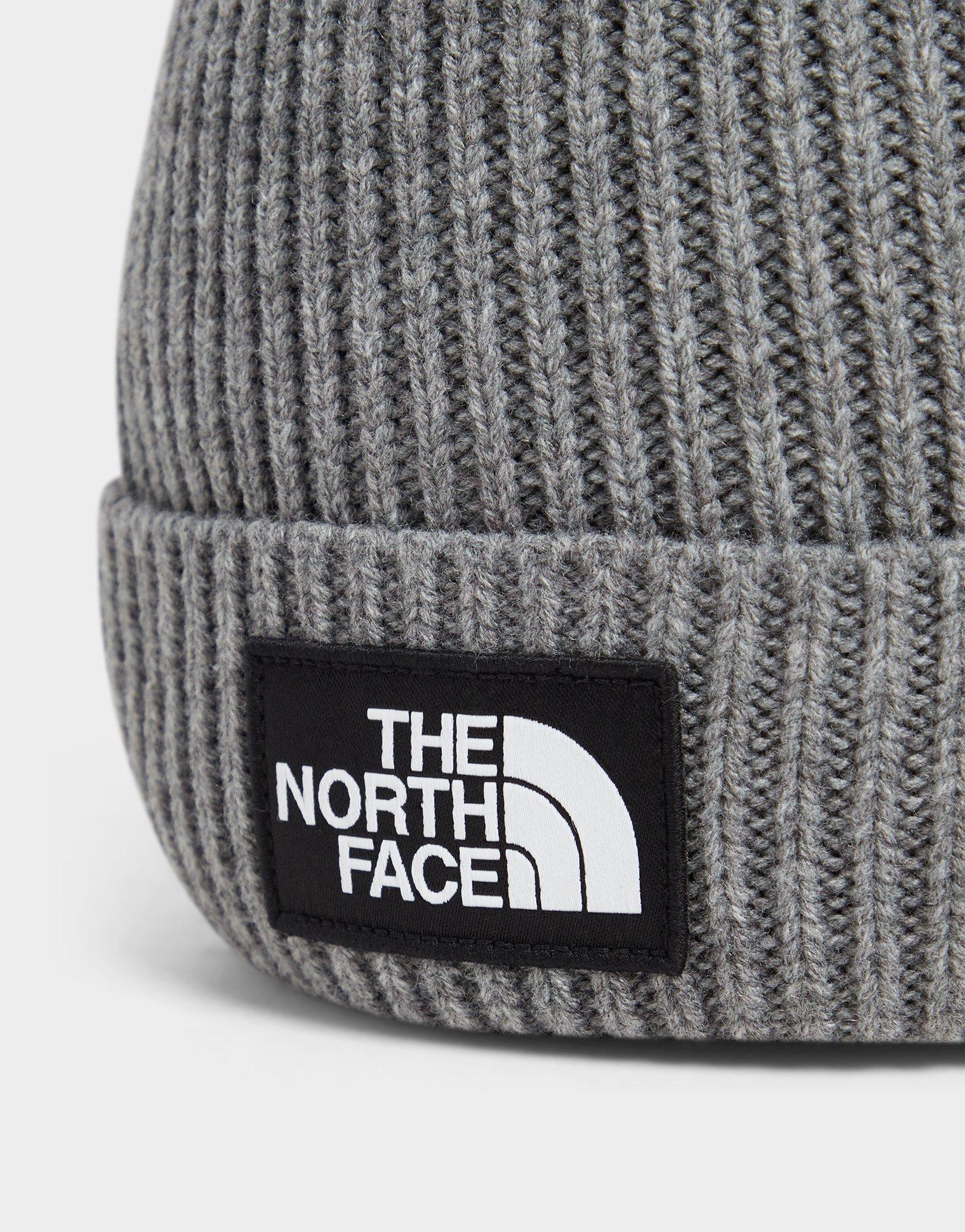 The North Face - Bonnet à pompom avec logo encadré - Gris