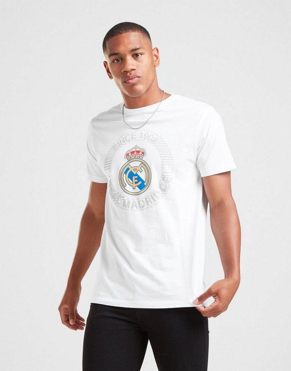 Real Madrid Crest T Shirt Tee Top Blanc Football Homme 