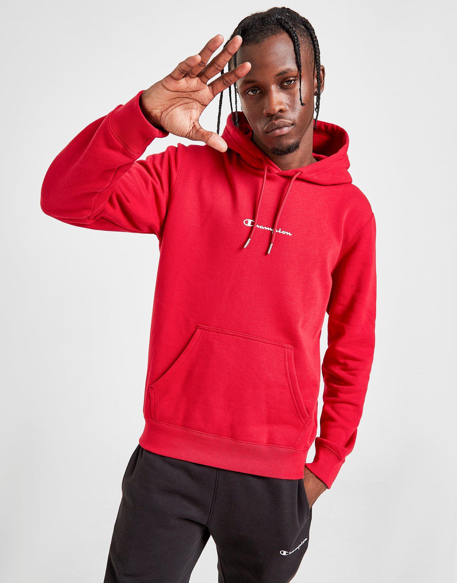 red champion logo hoodie