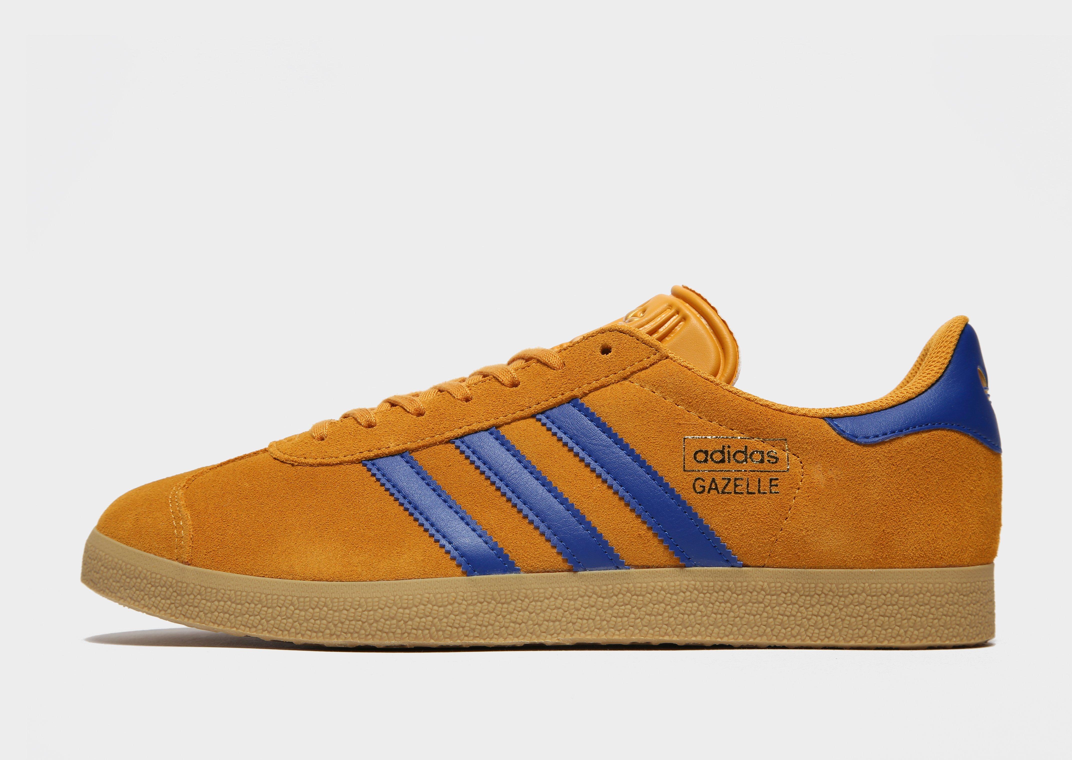 blue yellow adidas gazelle