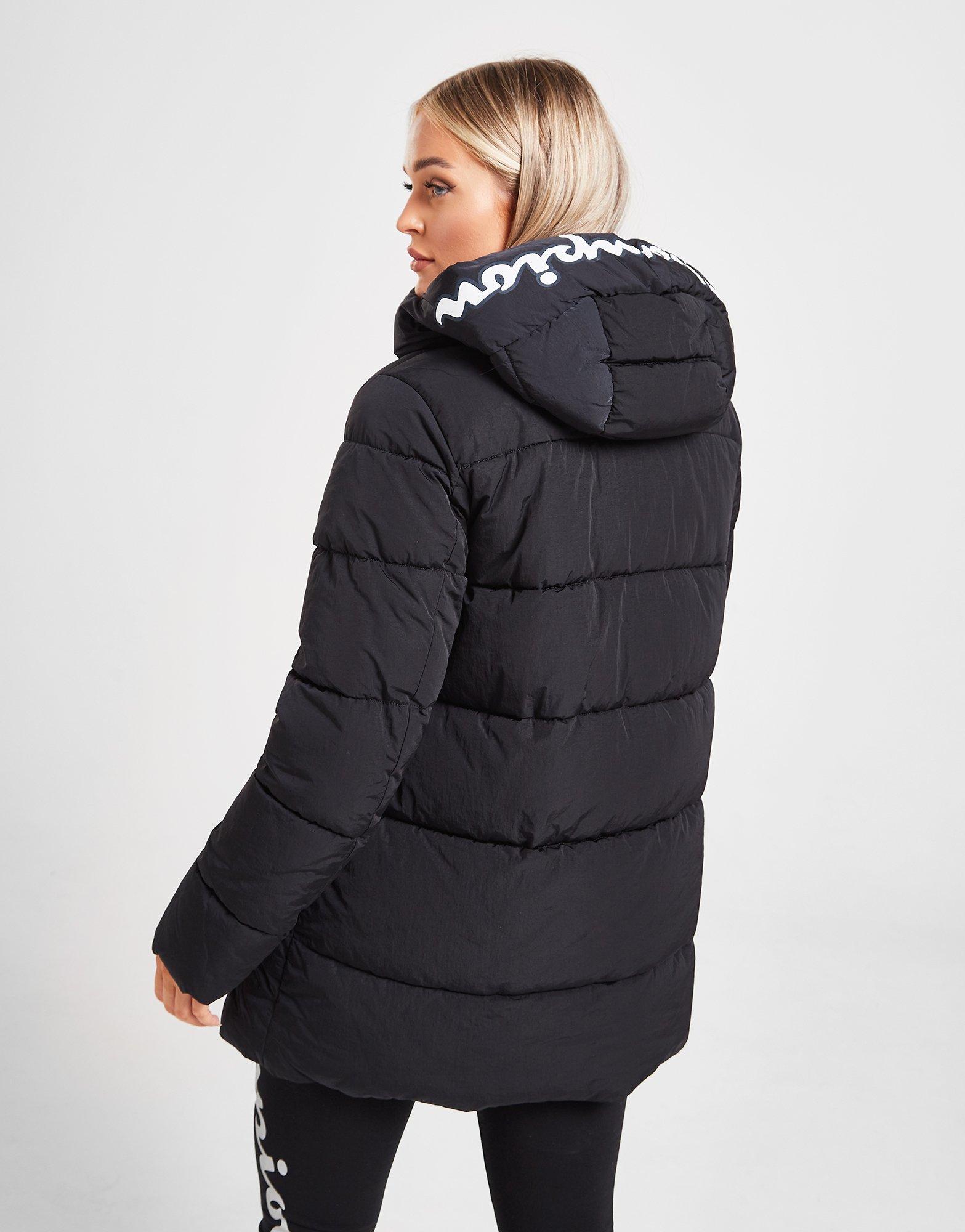 full length padded coat with hood