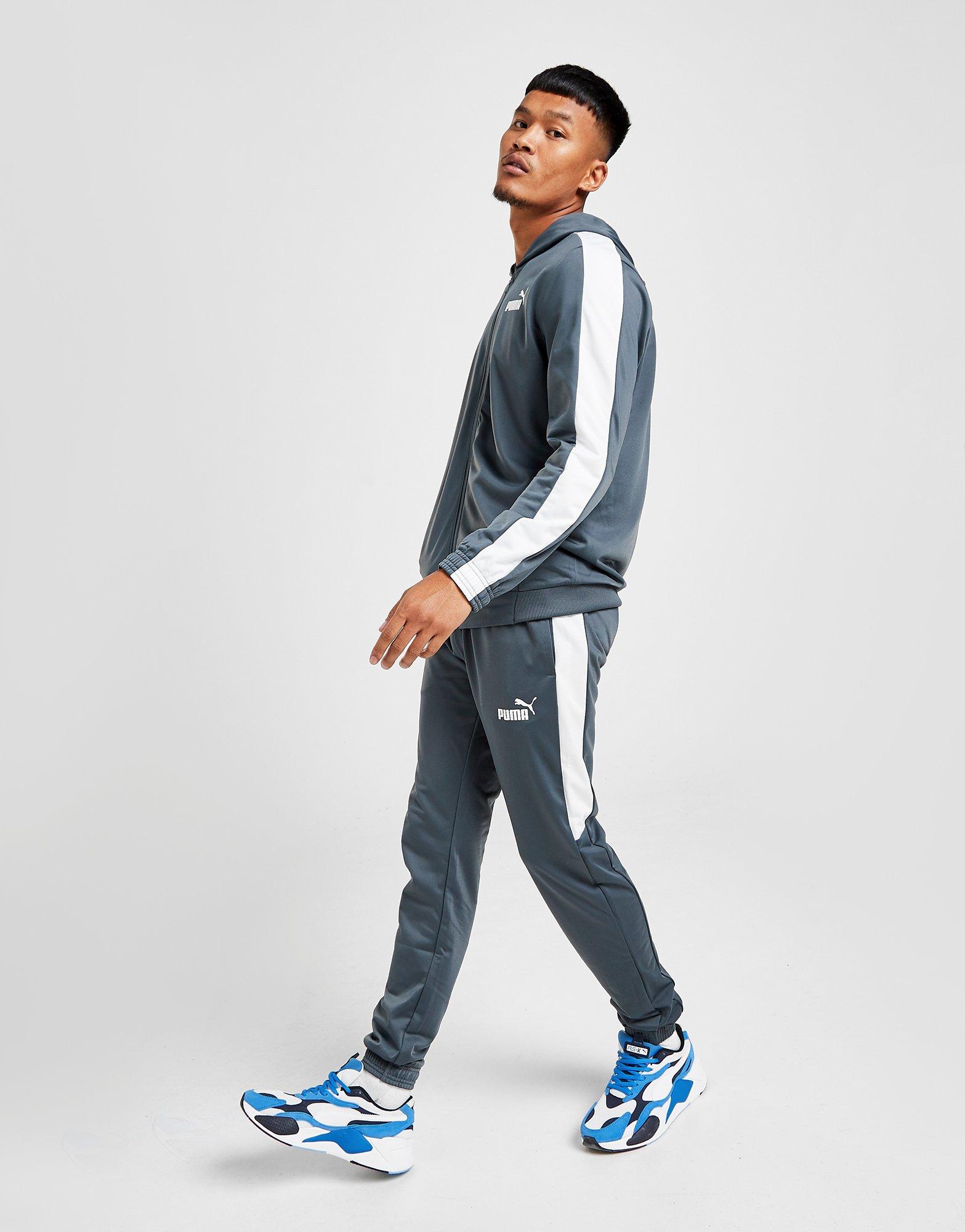 grey nike tracksuit with white stripe