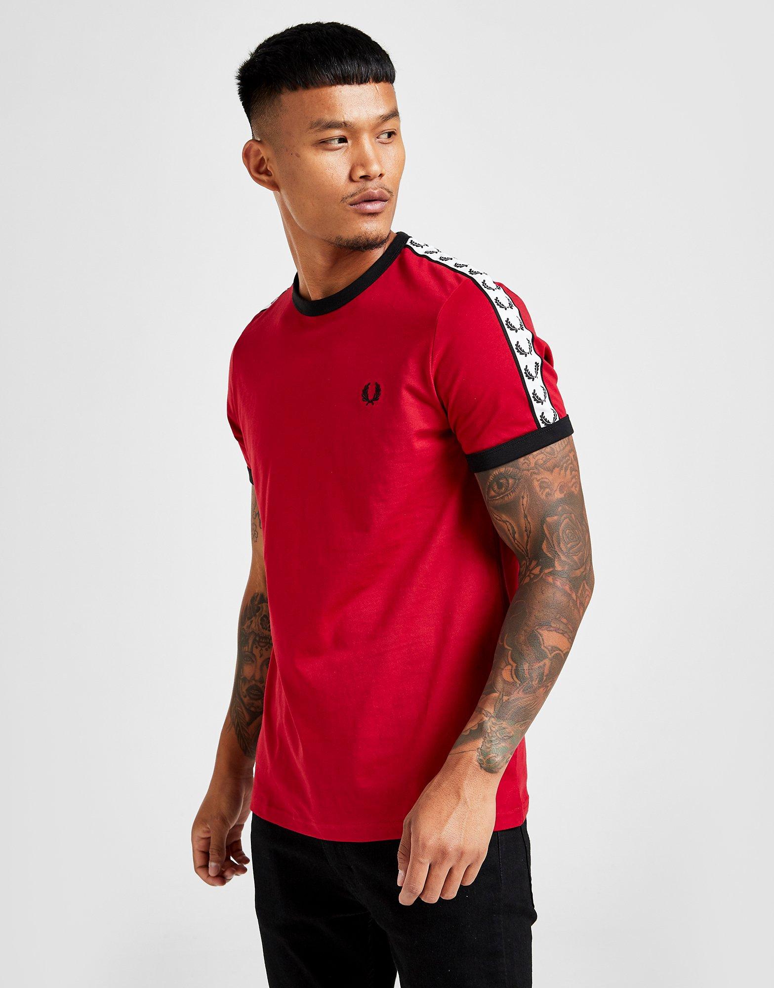 fred perry taped ringer t shirt red