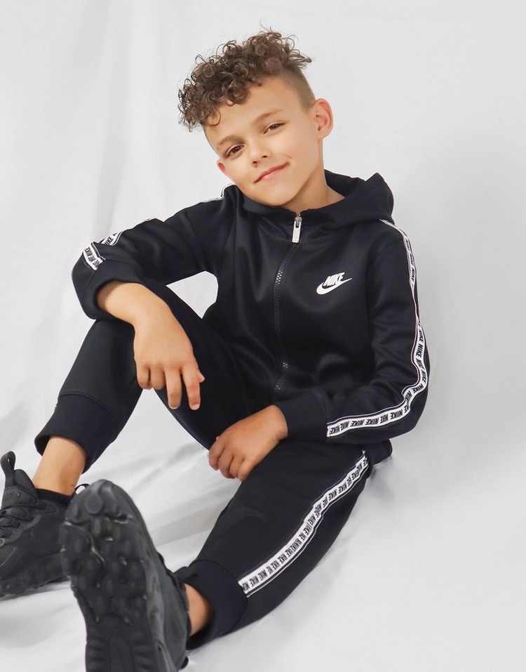 Buy Black Nike Repeat Tape Poly Full Zip Tracksuit Children | JD Sports ...