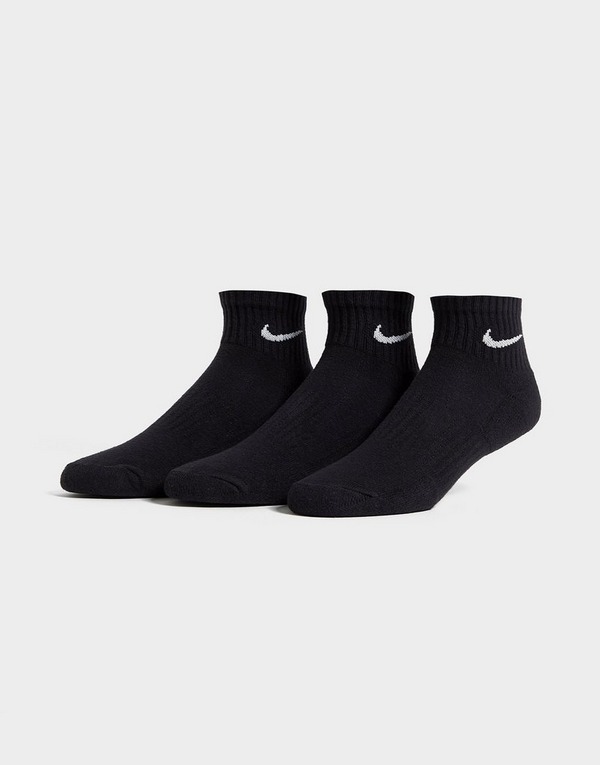 Black Nike 3 Pack Cushioned Quarter Socks