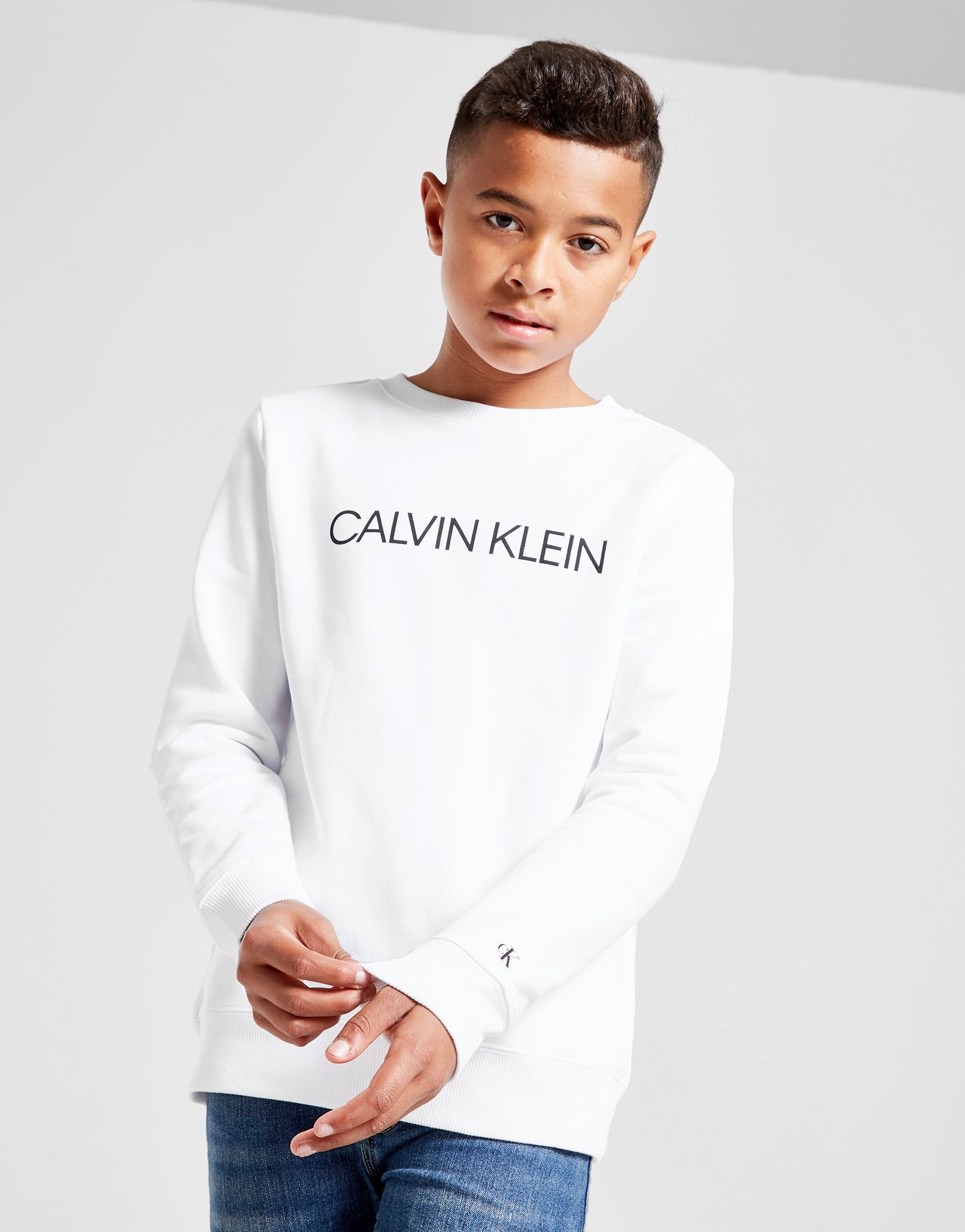 evenwicht De daadwerkelijke atomair White Calvin Klein Institutional Logo Crew Sweatshirt Junior | JD Sports