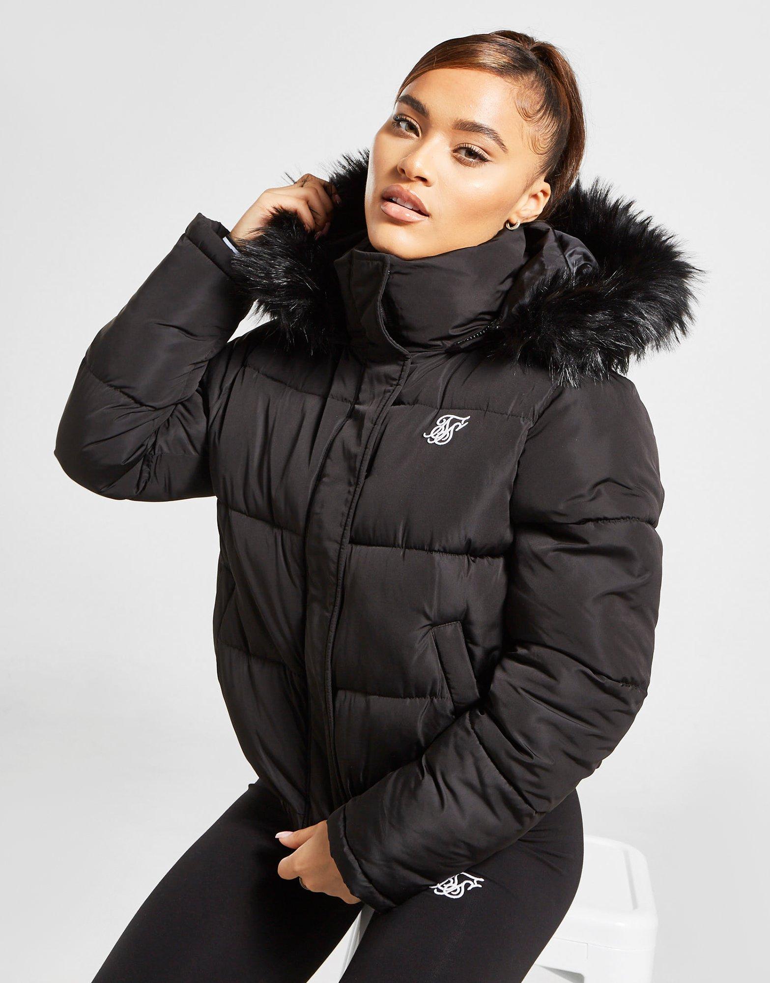 silk silk fur hood padded jacket