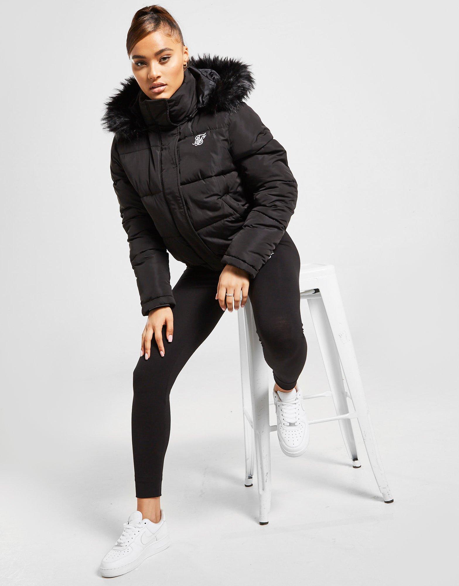 siksilk fur hood padded jacket