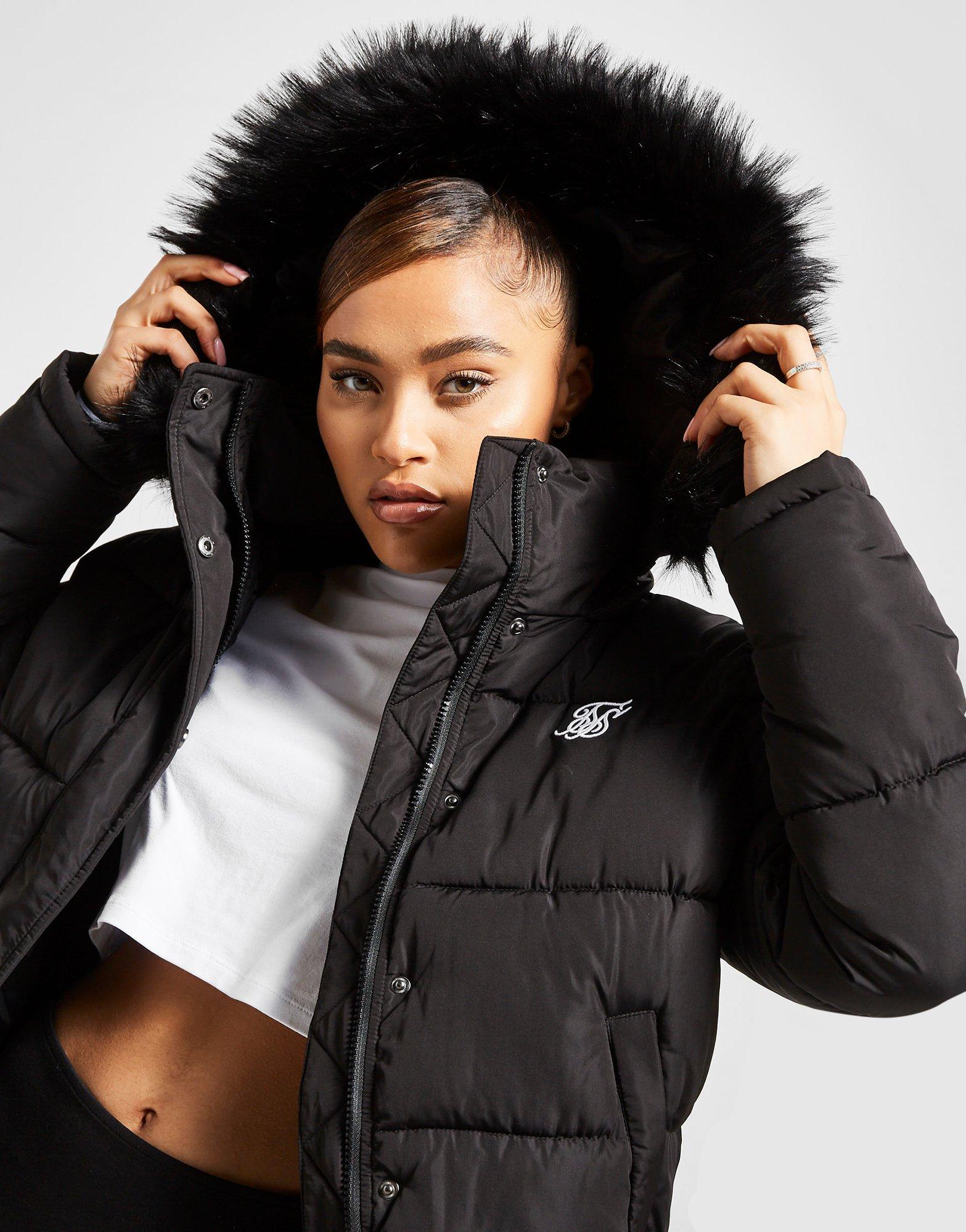 siksilk fur hood padded jacket