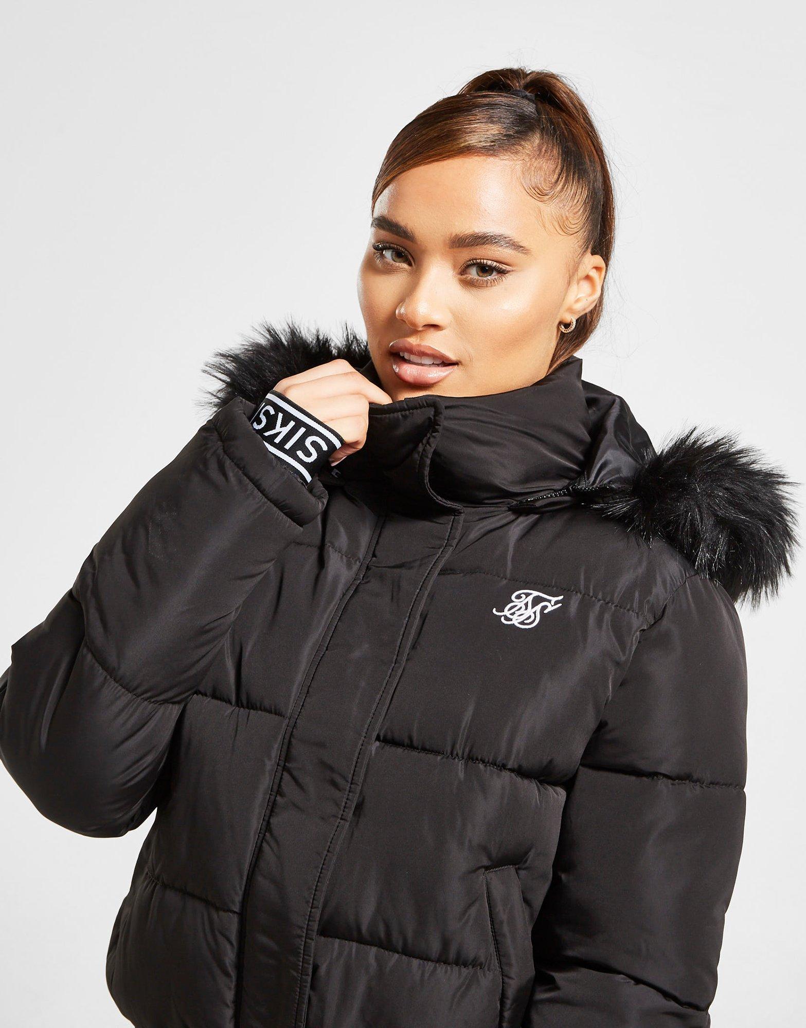 siksilk fur hood padded jacket