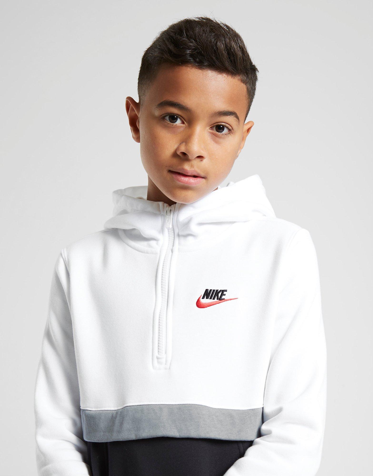White Nike Club 1/2 Zip Hoodie Junior 