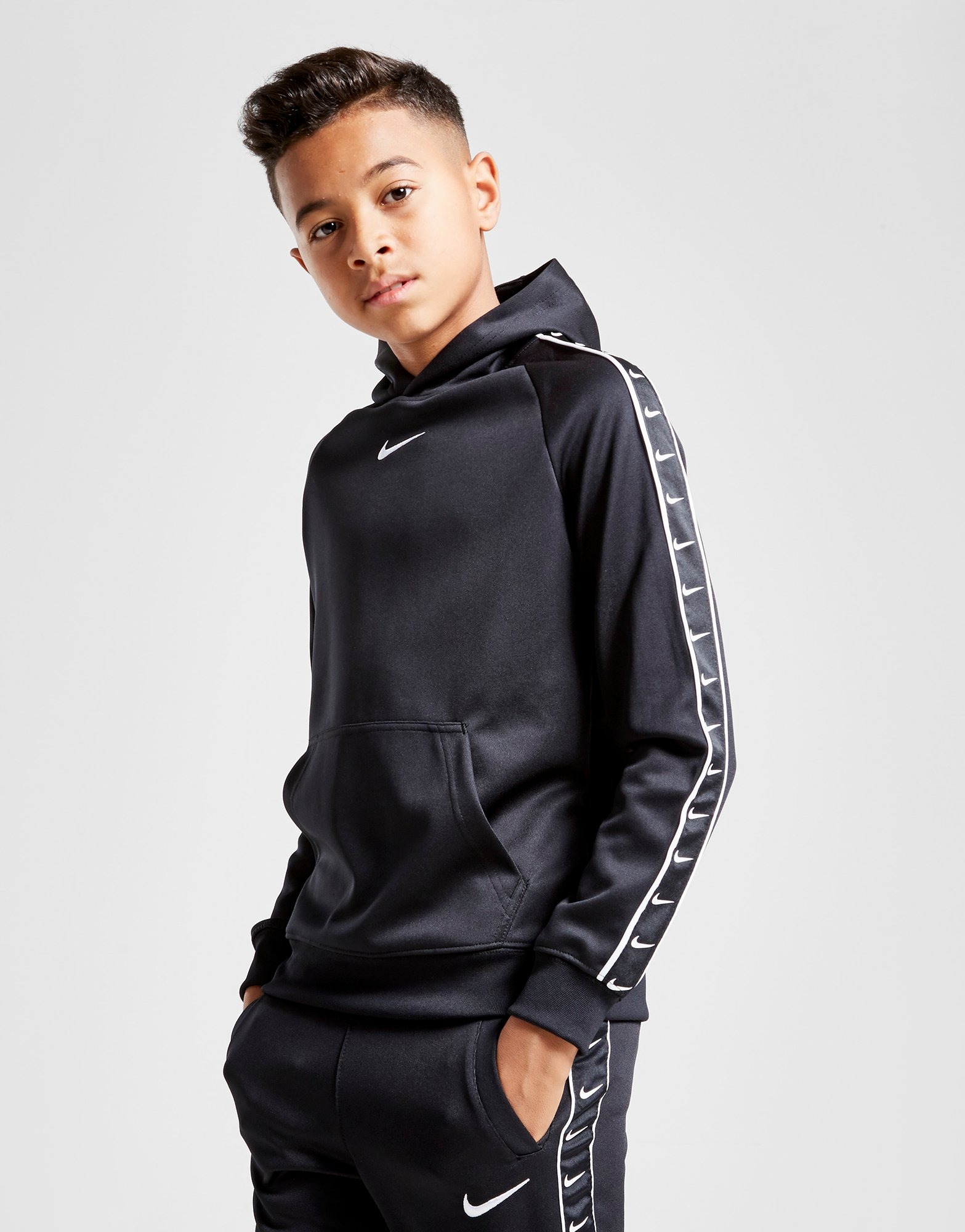 Black Nike Tape Poly Overhead Hoodie Junior | JD Sports