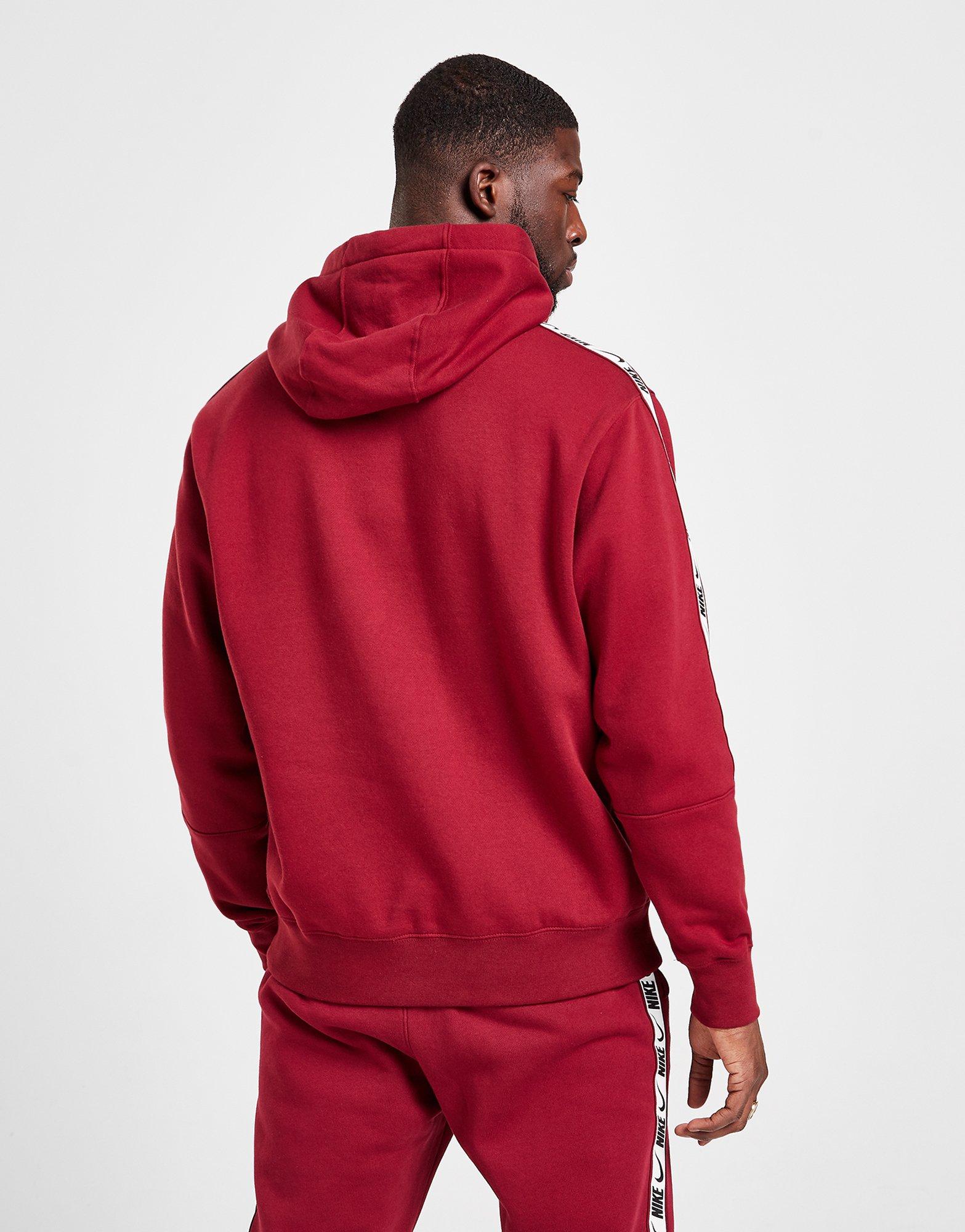 nike tape fleece overhead hoodie red