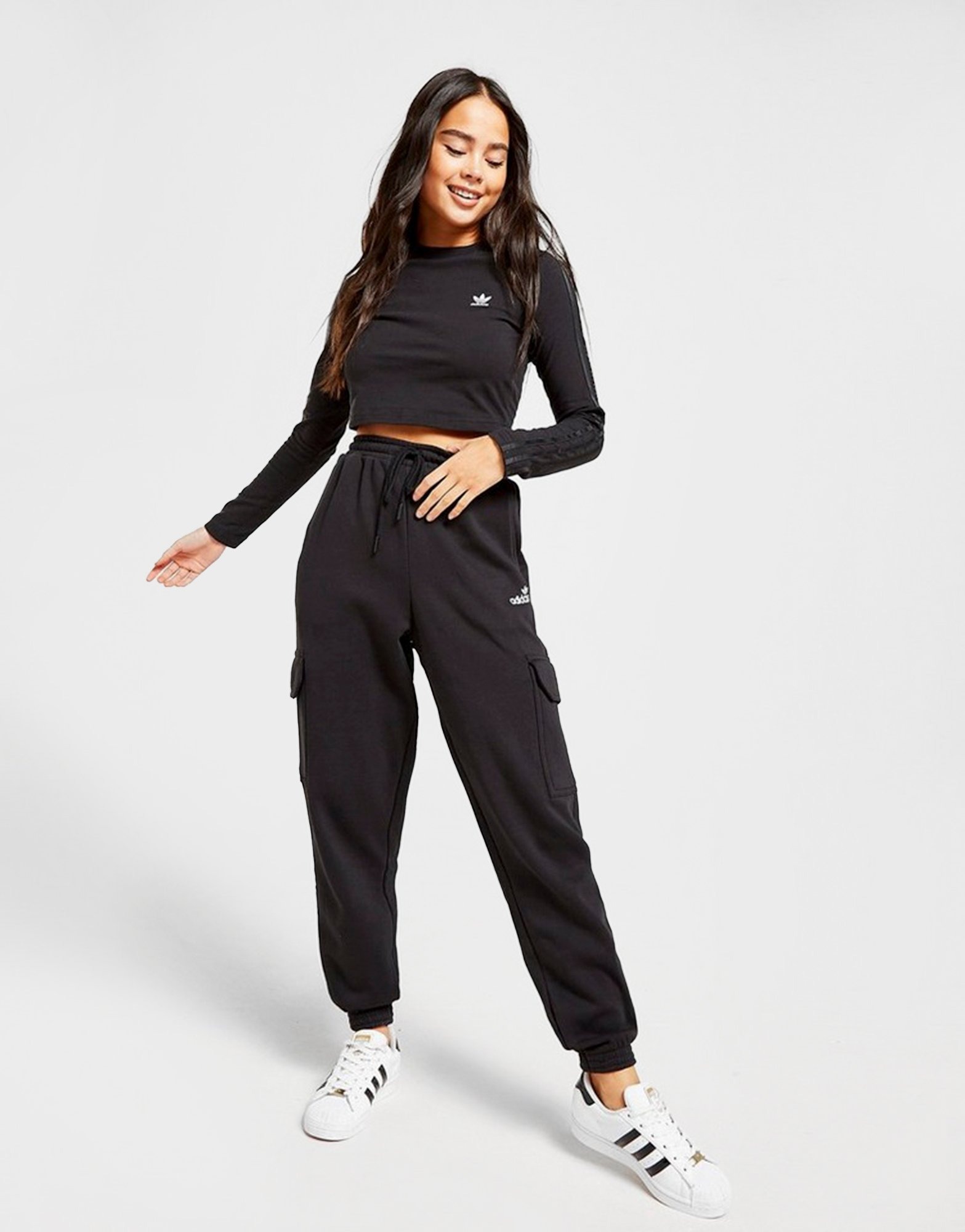 Black adidas Originals Linear Fleece Cargo Joggers - JD Sports NZ