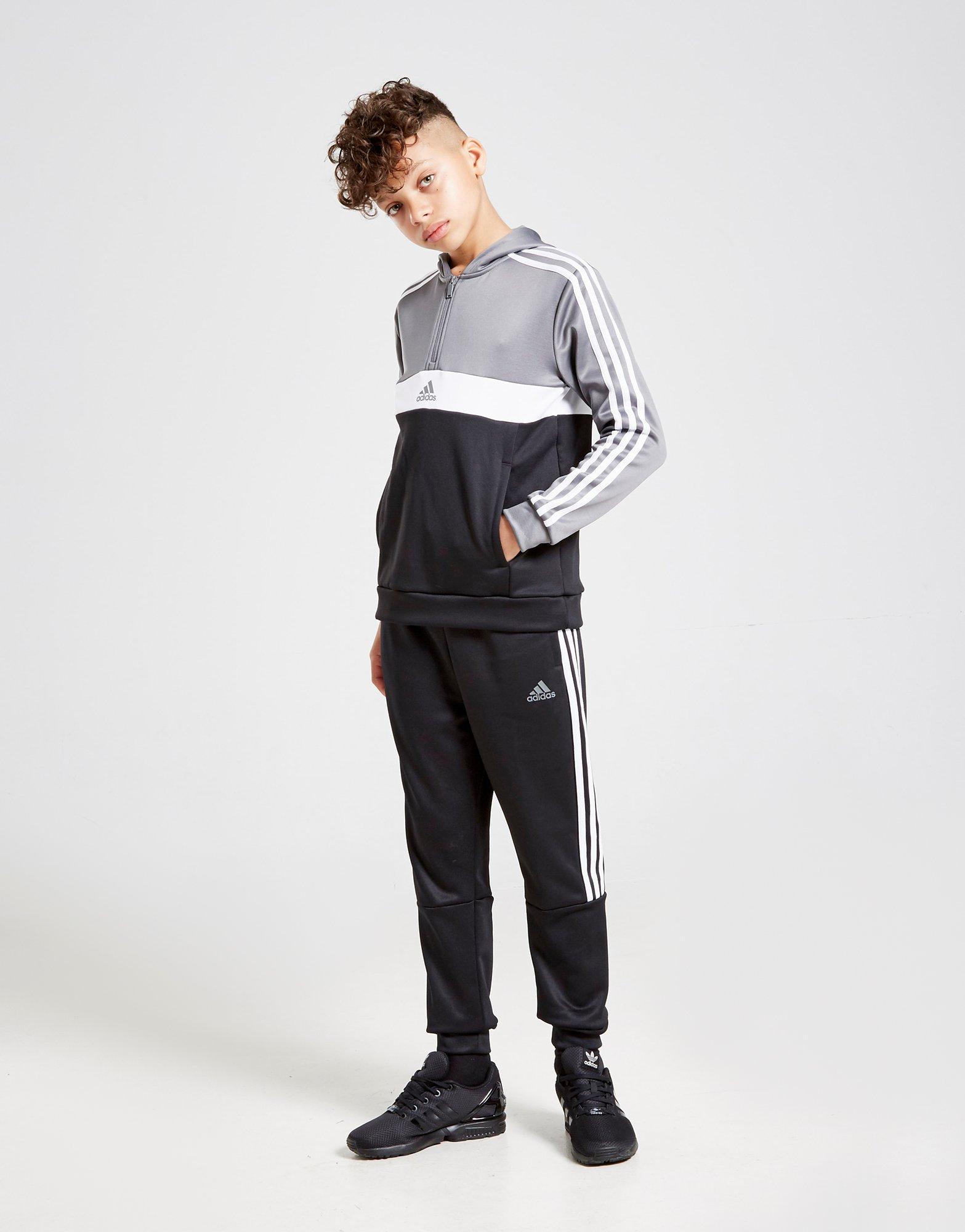 adidas 1/2 Zip Poly Hooded Tracksuit Junior