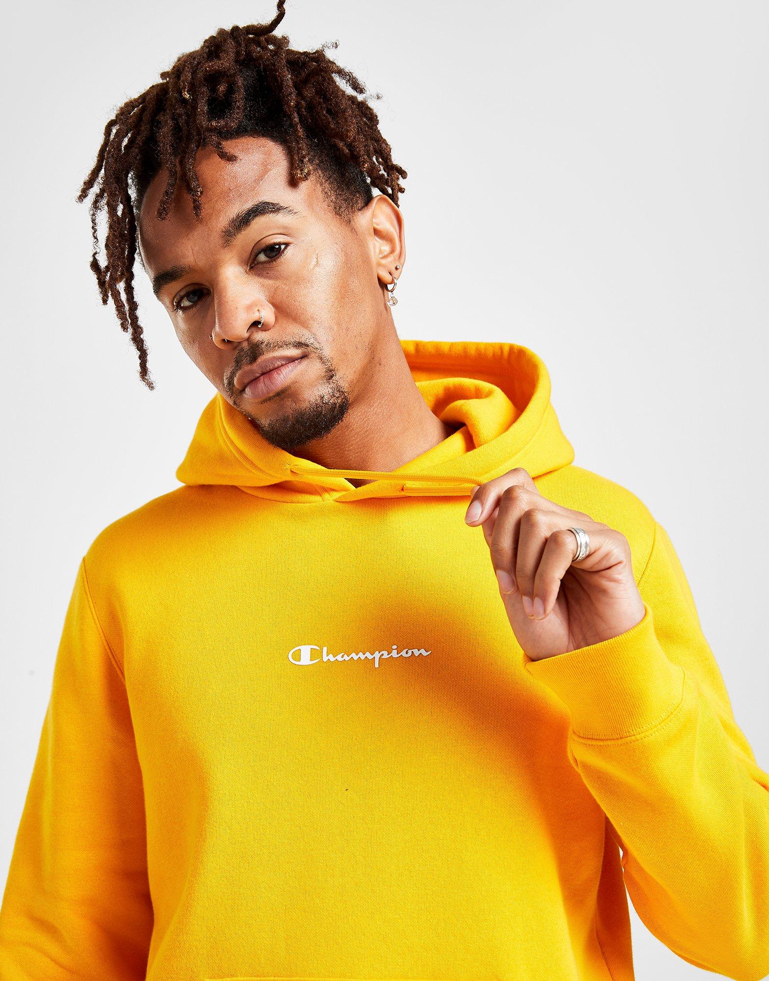 yellow champion logo hoodie