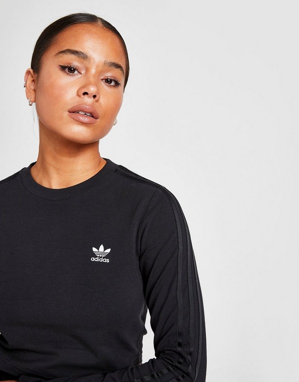 Adidas Originals 3 Stripes Crop Long Sleeve T Shirt Schwarz Jd Sports