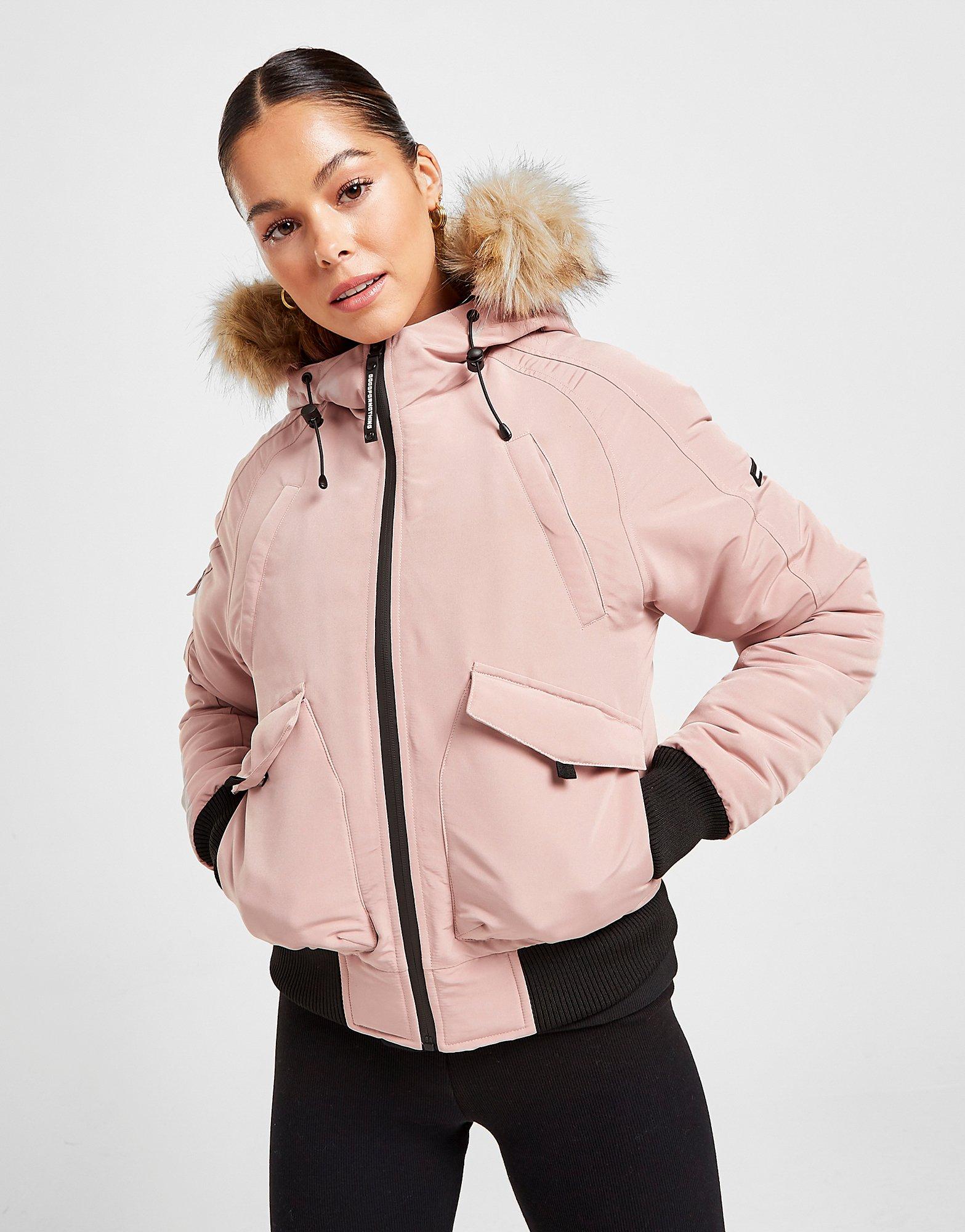 pink fluffy hooded jacket