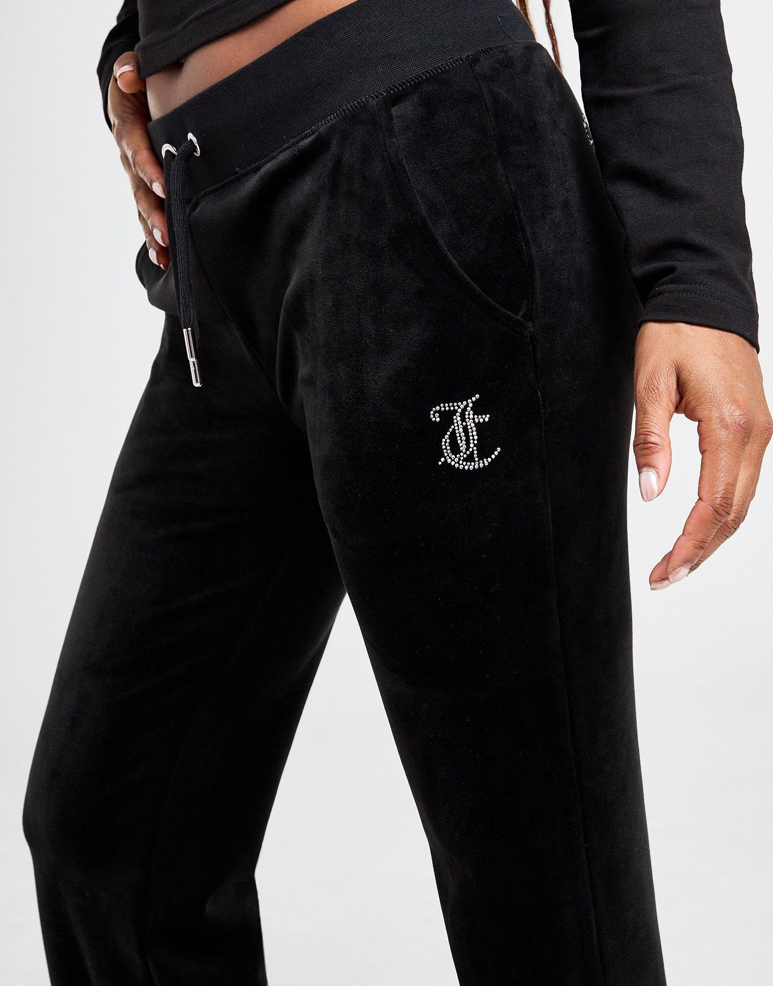 Juicy Couture co-ord velour track pants with dripping diamante logo in black