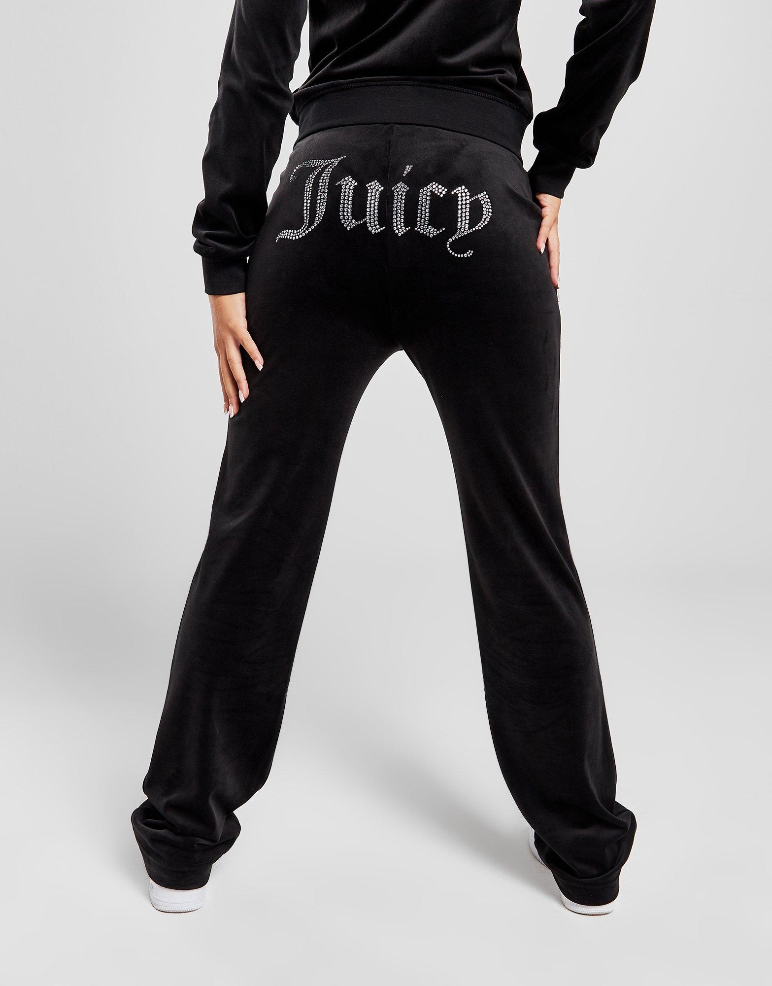 Juicy Couture Girls Diamante Velour Bootcut Joggers - Jet Black