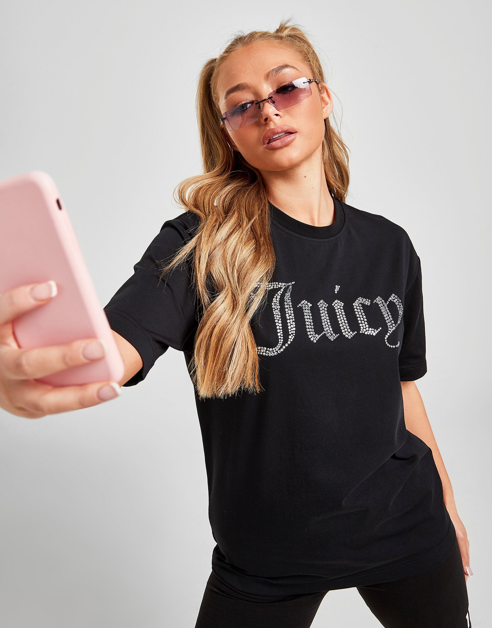 Black Juicy Couture Diamante Logo Boyfriend TShirt JD Sports